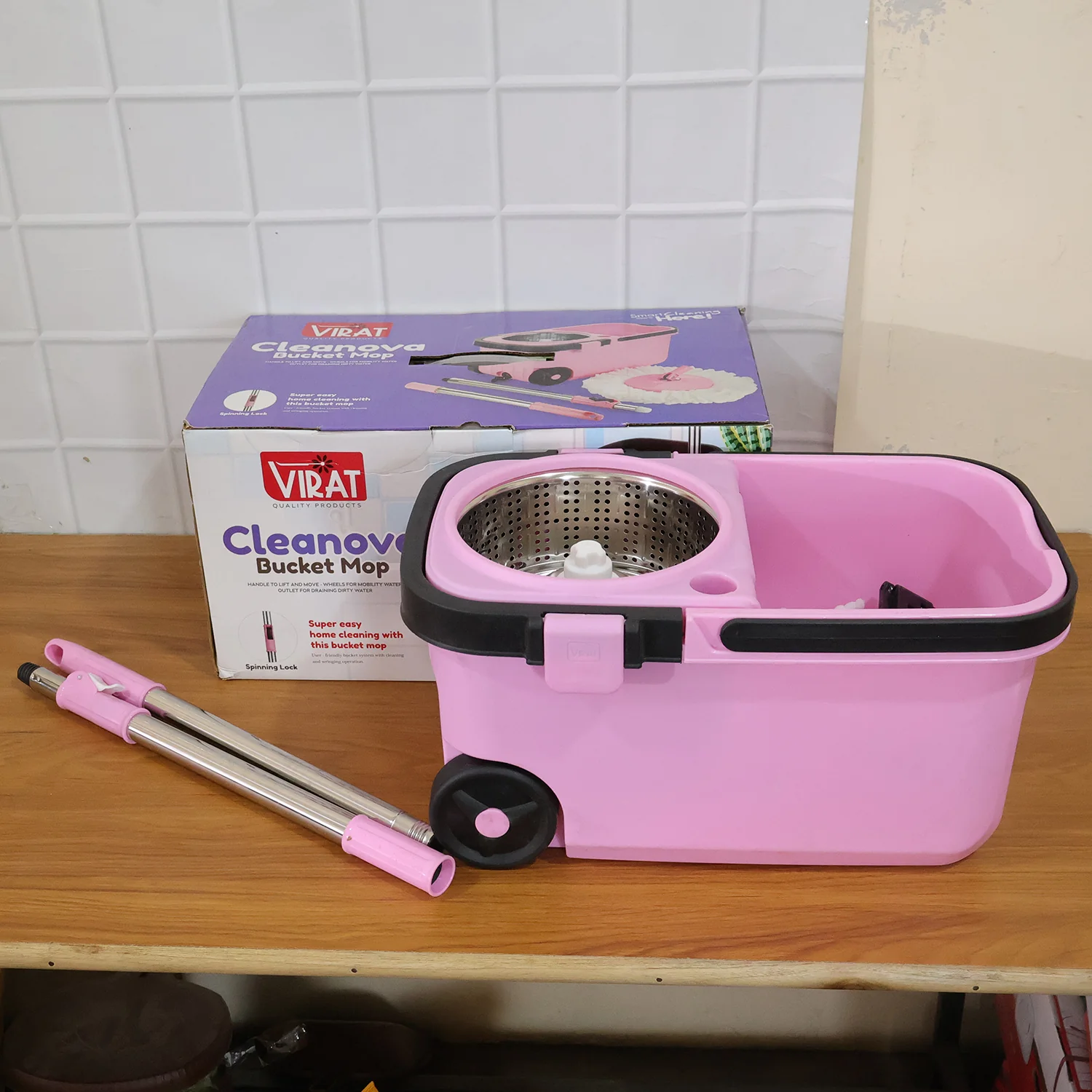 Quick Spin Mop With Steel Spin, Bucket Floor Cleaning, Easy Wheels & Big Bucket, Floor Cleaning Mop with Bucket - Image 9