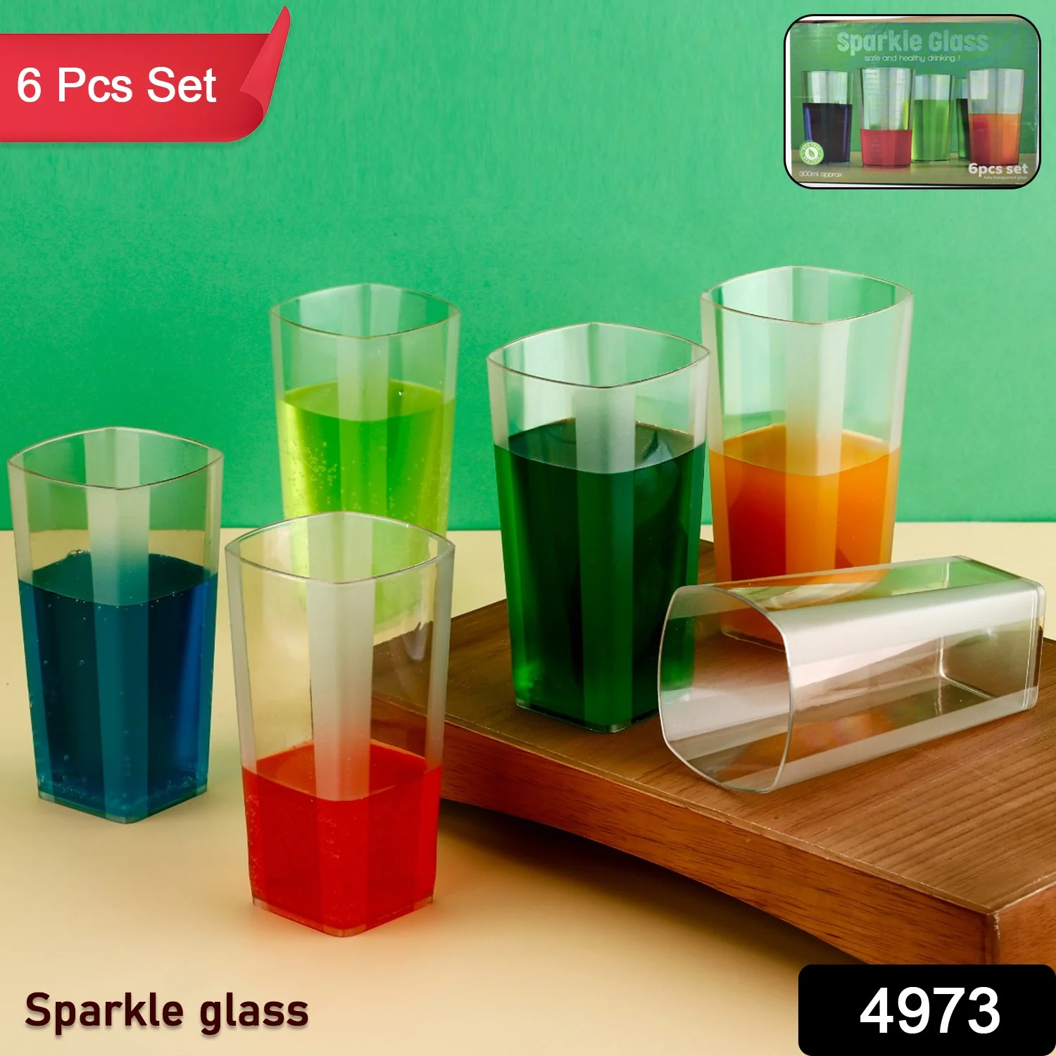Unbreakable Transparent Square Design Wine Tumbler Plastic Glass 300 ML 6 Pc - Image 2