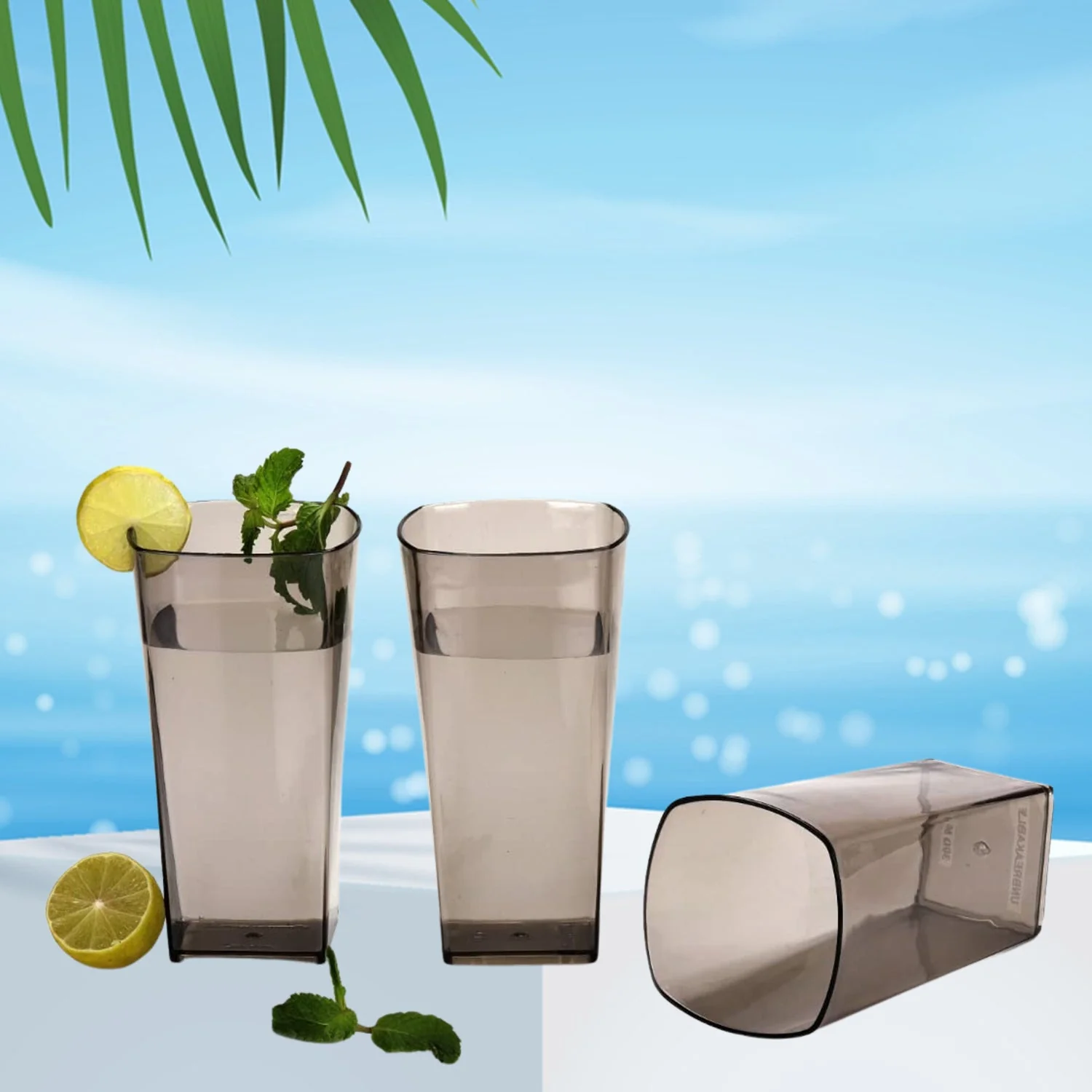 Unbreakable Transparent Square Design  Wine Tumbler Plastic Glass Set Pack of 6 - Image 4