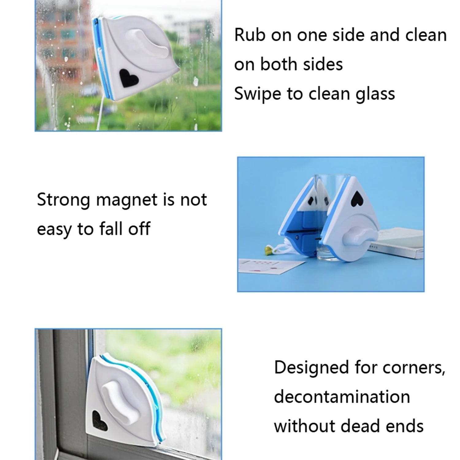 Double face glass cleaner Window Squeegee, Magnetic Window Washing Equipment. - Image 3