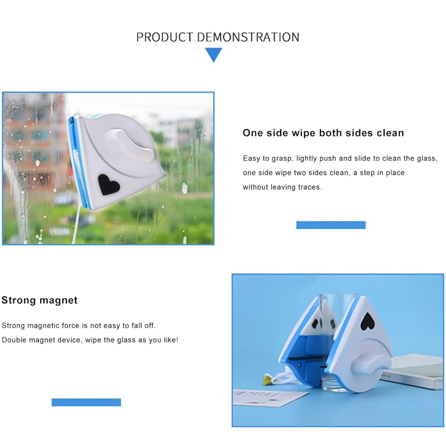 Double face glass cleaner Window Squeegee, Magnetic Window Washing Equipment. - Image 6