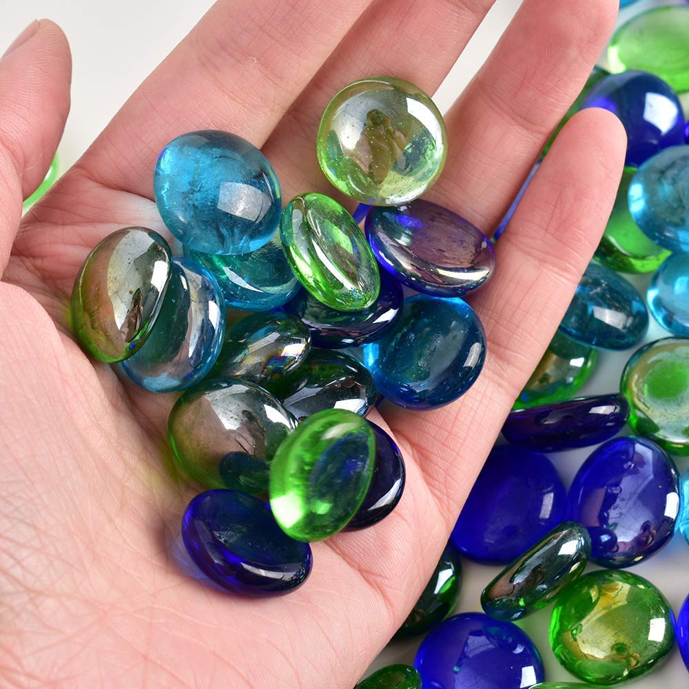 Glass Gem Stone, Flat Round Marbles Pebbles for Vase Fillers, Attractive pebbles for Aquarium Fish Tank. - Image 3