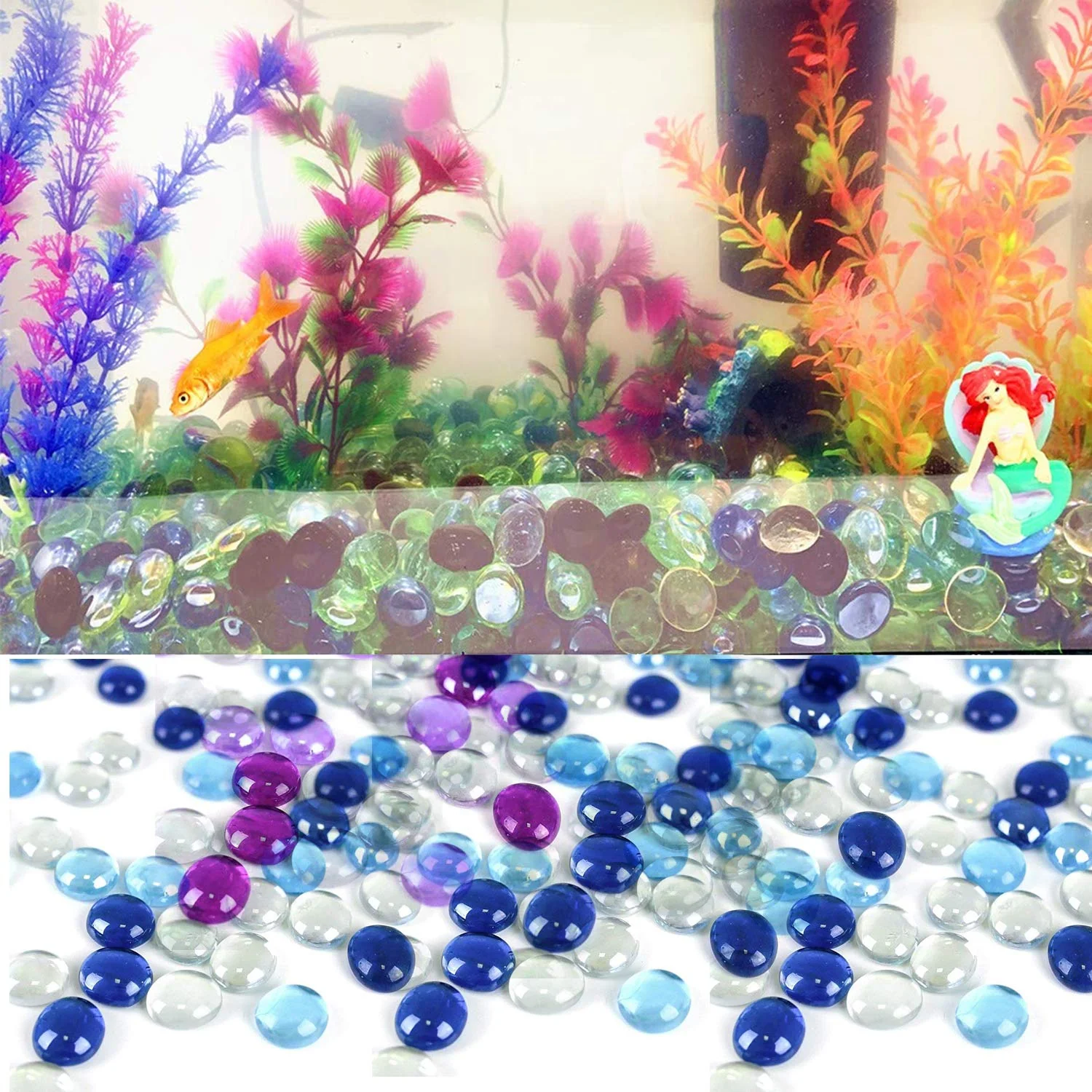 Glass Gem Stone, Flat Round Marbles Pebbles for Vase Fillers, Attractive pebbles for Aquarium Fish Tank. - Image 4