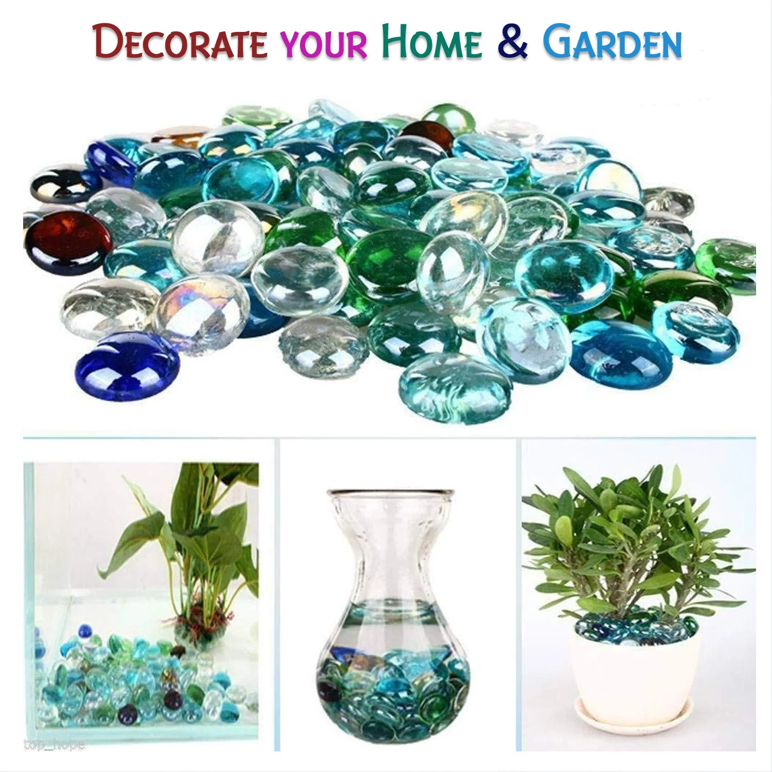 Glass Gem Stone, Flat Round Marbles Pebbles for Vase Fillers, Attractive pebbles for Aquarium Fish Tank. - Image 6