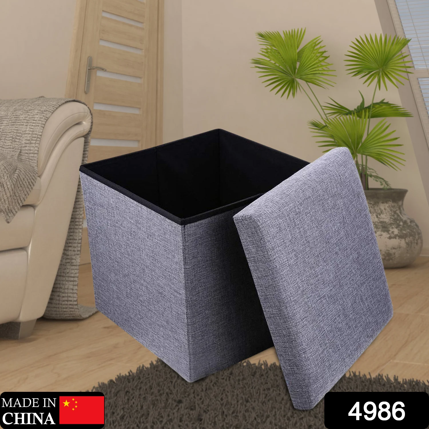 4986 Living Room Cube Shape Sitting Stool with Storage Box.(Mix Color) - Image 2