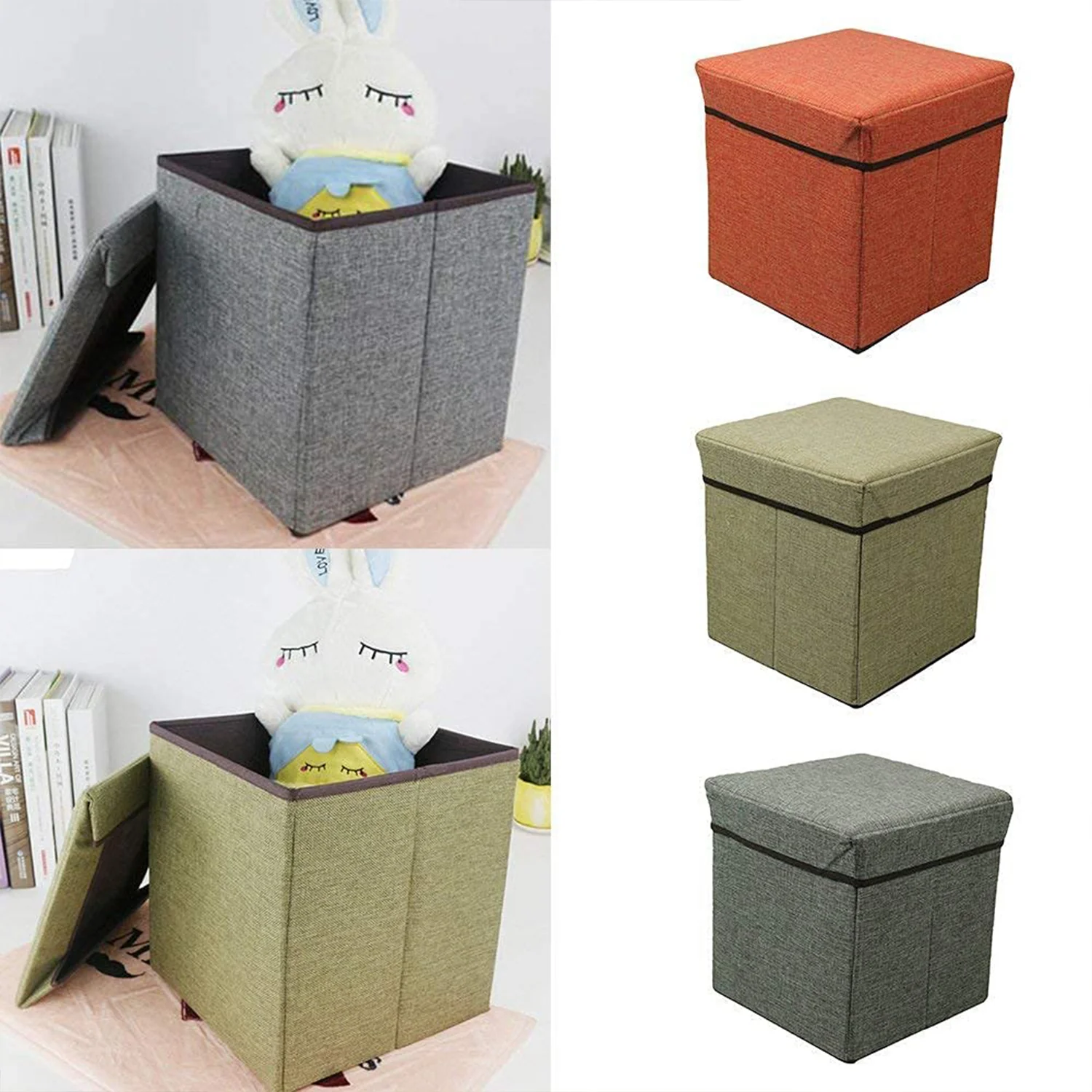 4986 Living Room Cube Shape Sitting Stool with Storage Box.(Mix Color) - Image 3