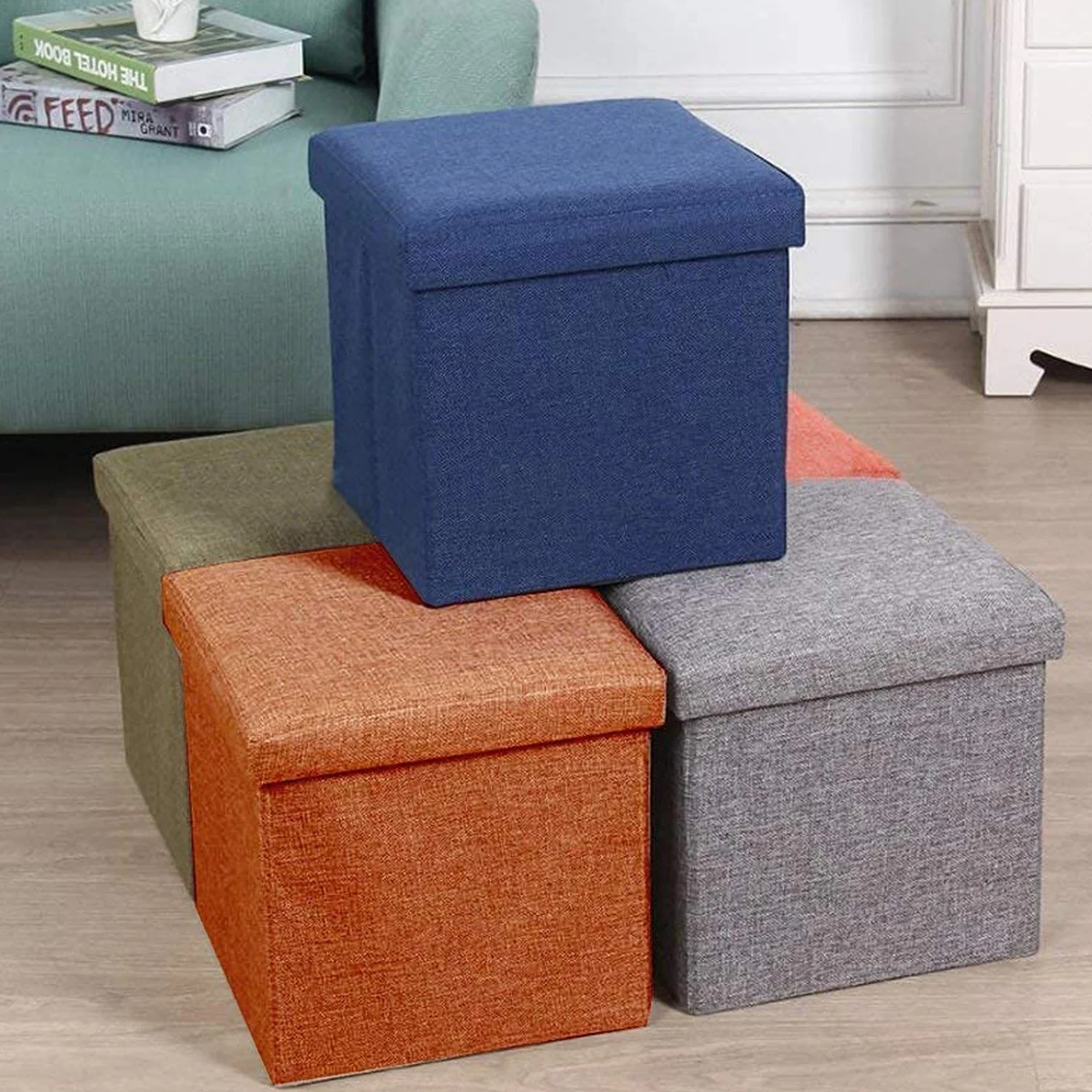 4986 Living Room Cube Shape Sitting Stool with Storage Box.(Mix Color) - Image 5