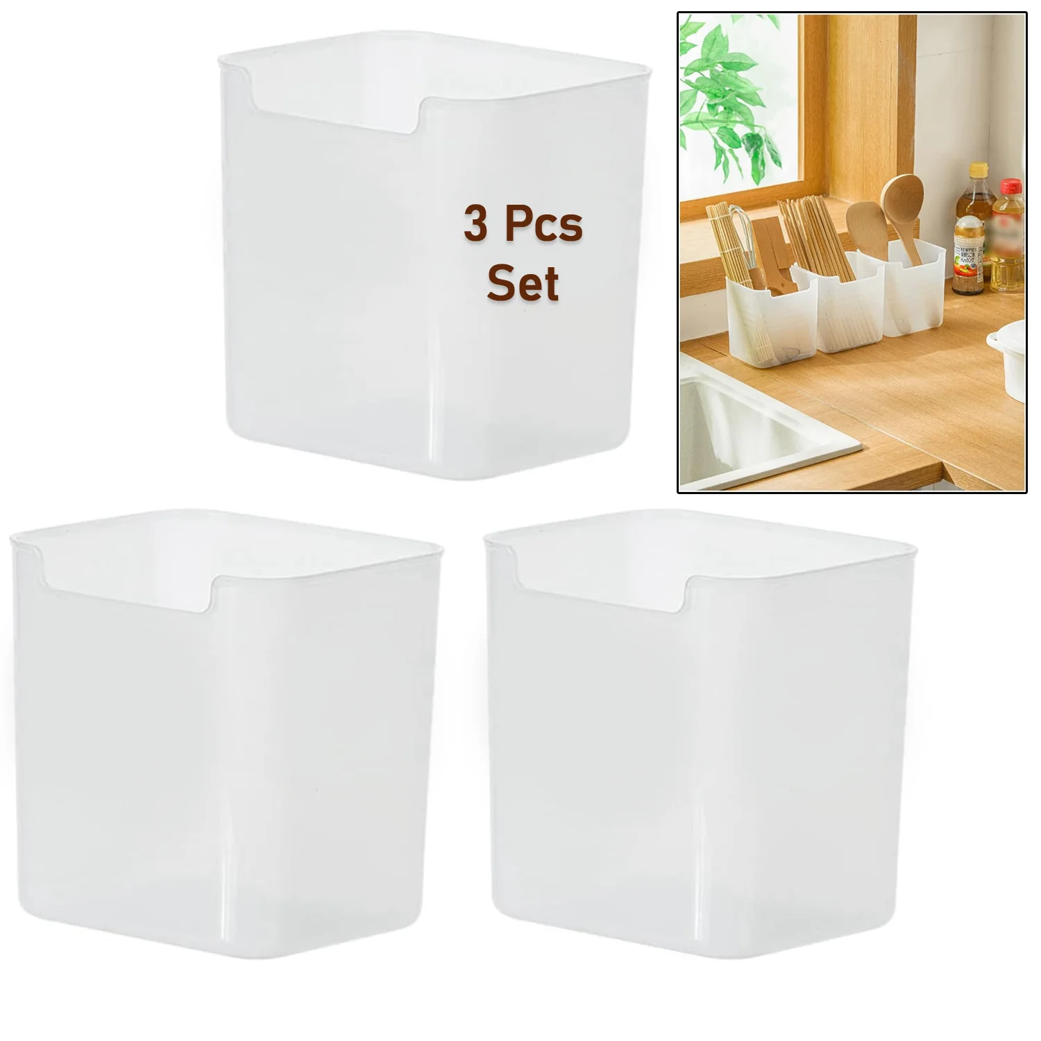 3 Pcs Clear Plastic Organizer Versatile Drawer Tray for Desk Makeup Bathroom Kitchen - Image 3