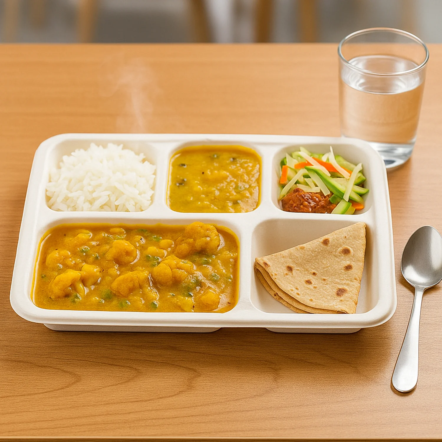 5-Compartment Rectangle Lunch Compostable Bagasse Plate – 10 Pcs Pack - Image 3