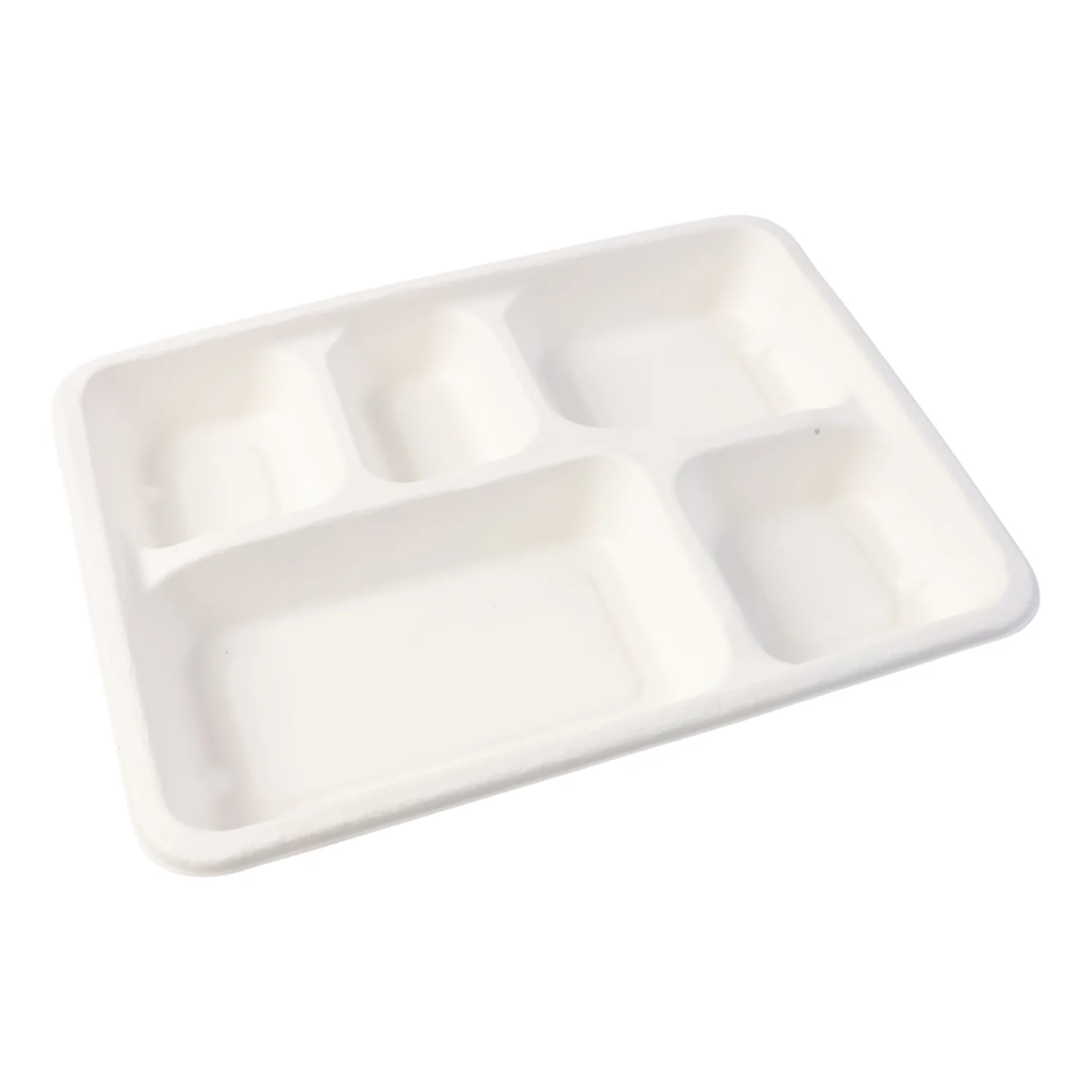 5-Compartment Rectangle Lunch Compostable Bagasse Plate – 10 Pcs Pack - Image 5