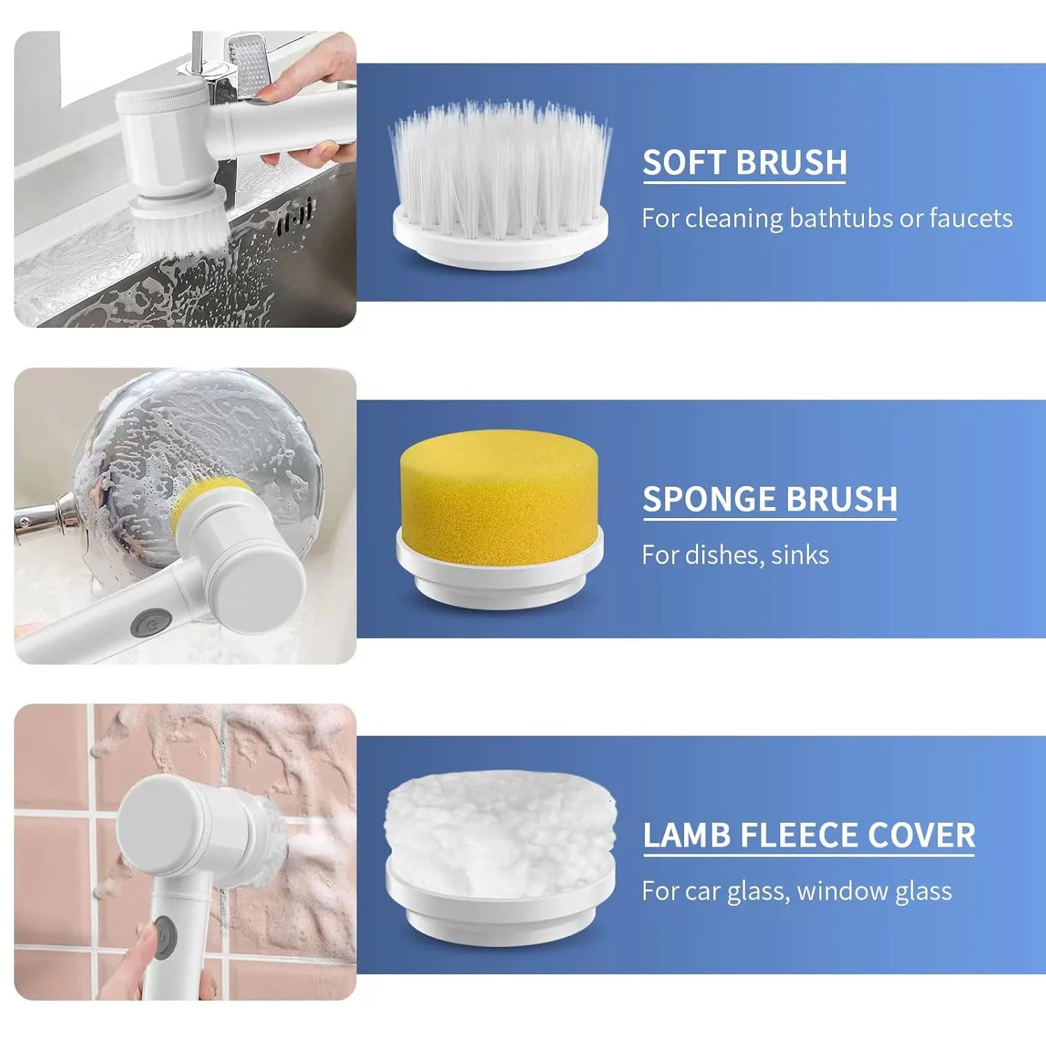 B Grade 5 in 1 Electric Cleaning Spin Brush with Multiple Replaceable Heads - Image 5