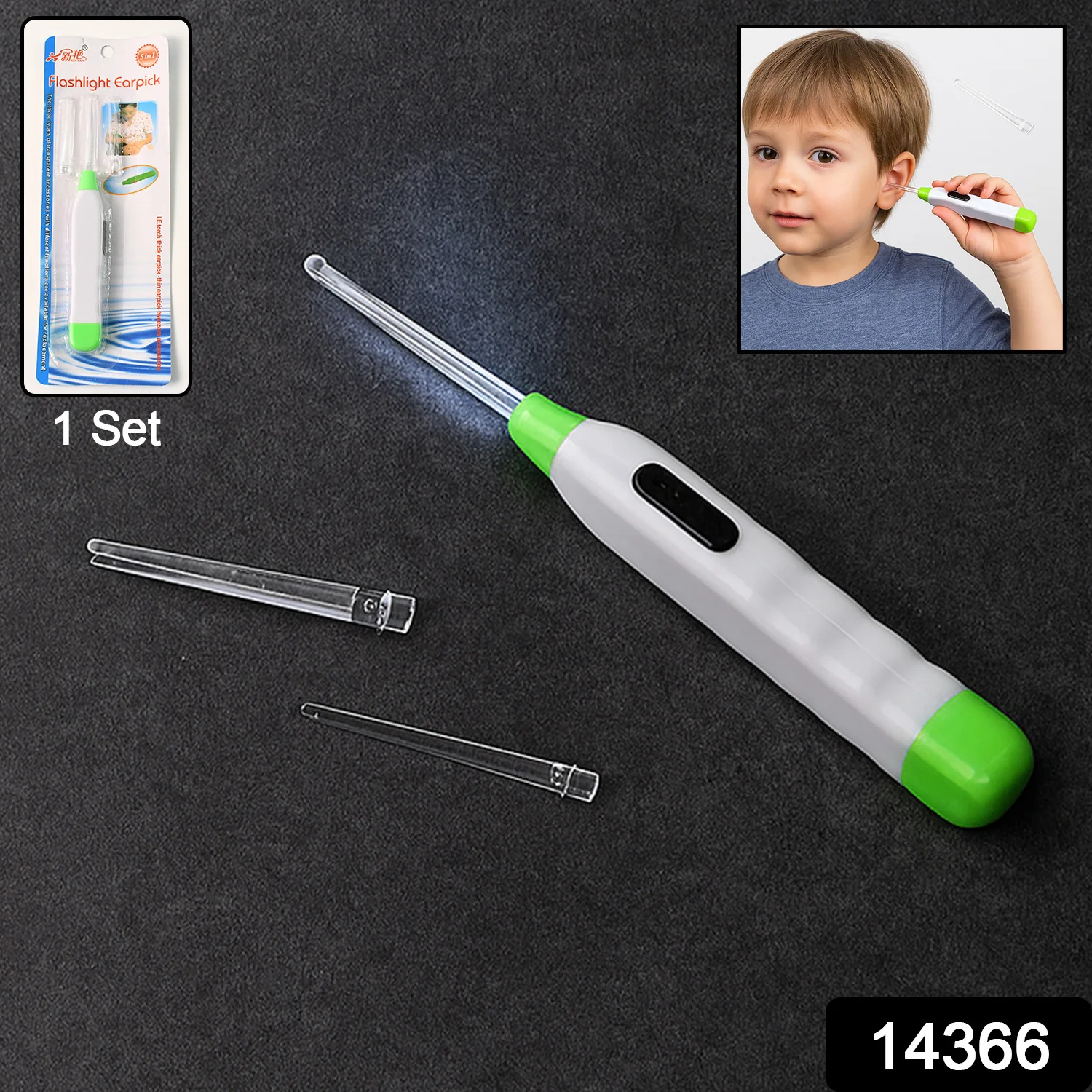 5-in-1 LED Flashlight Earpick with Interchangeable Transparent Ear Wax Removal Heads - Image 2
