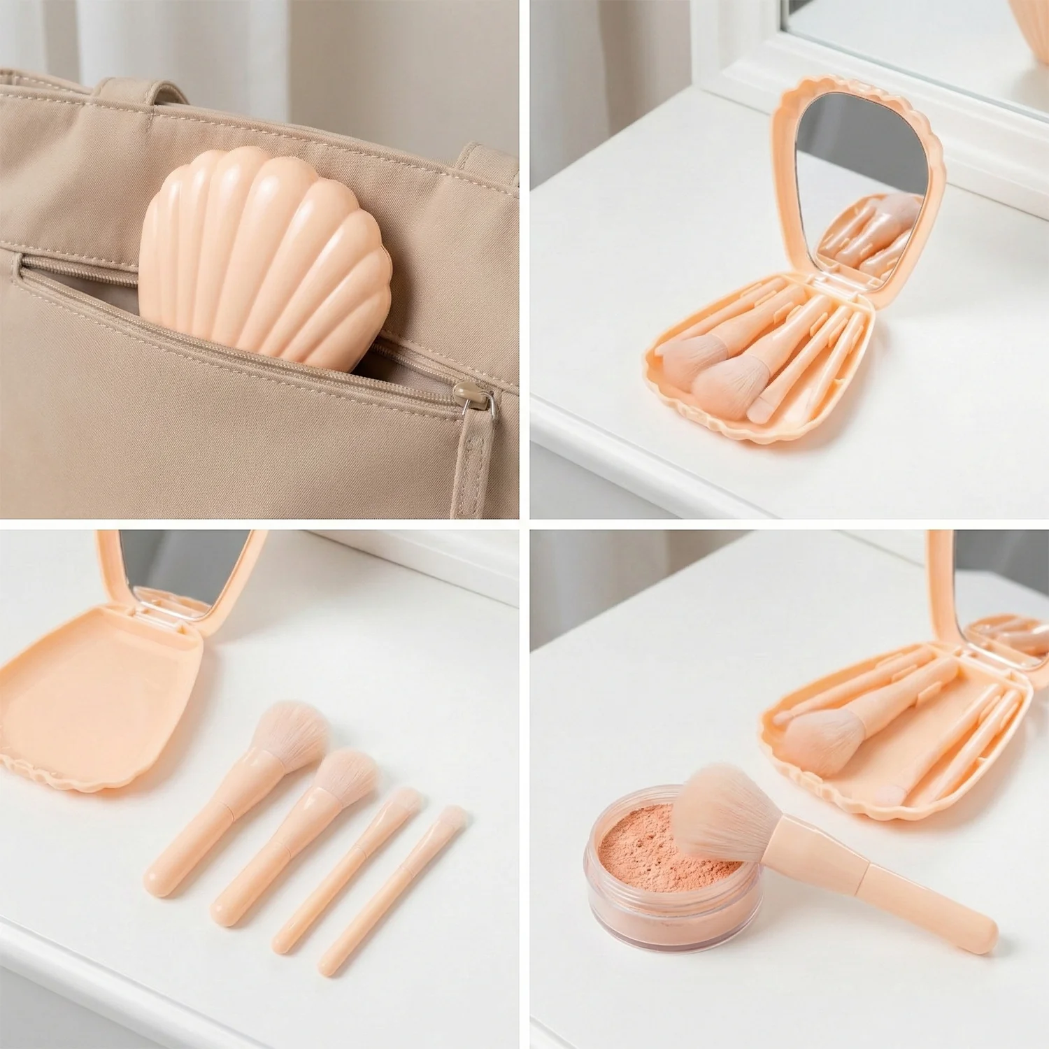 5 in 1 Makeup Brush Set with Mirror Box – Compact Cosmetic Kit - Image 8