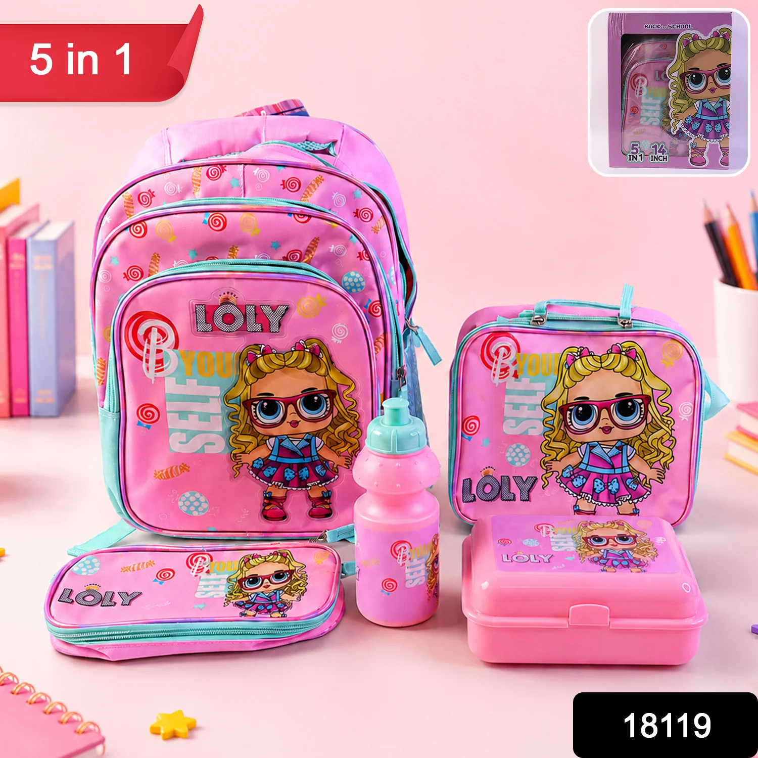 5 in 1 School Bag Set Includes Lunch Bag 14 Inch Bag  1 Set Mix - Image 2
