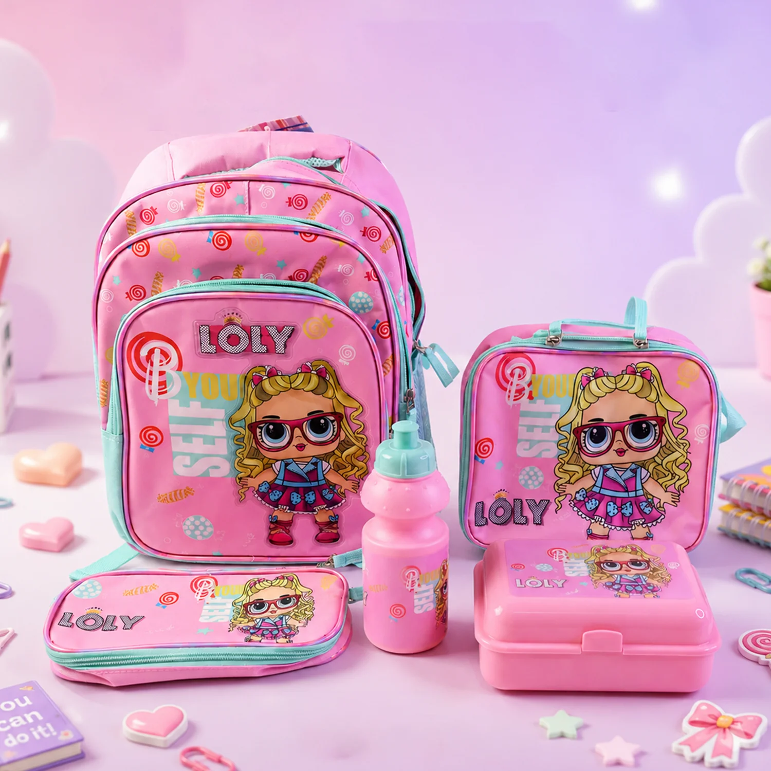 5 in 1 School Bag Set Includes Lunch Bag 14 Inch Bag  1 Set Mix - Image 3