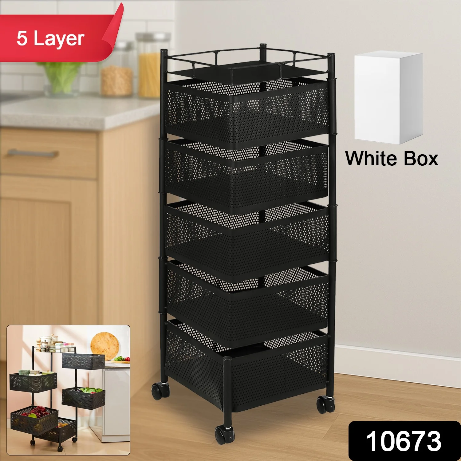 5 Layer Multipurpose Kitchen Storage Trolley with Wheels - Image 2