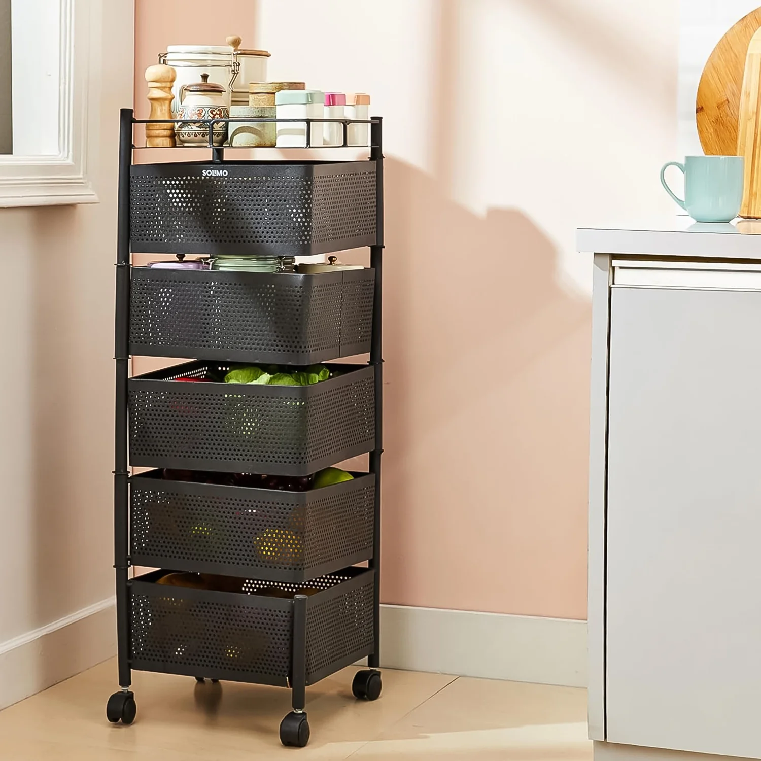 5 Layer Multipurpose Kitchen Storage Trolley with Wheels - Image 6