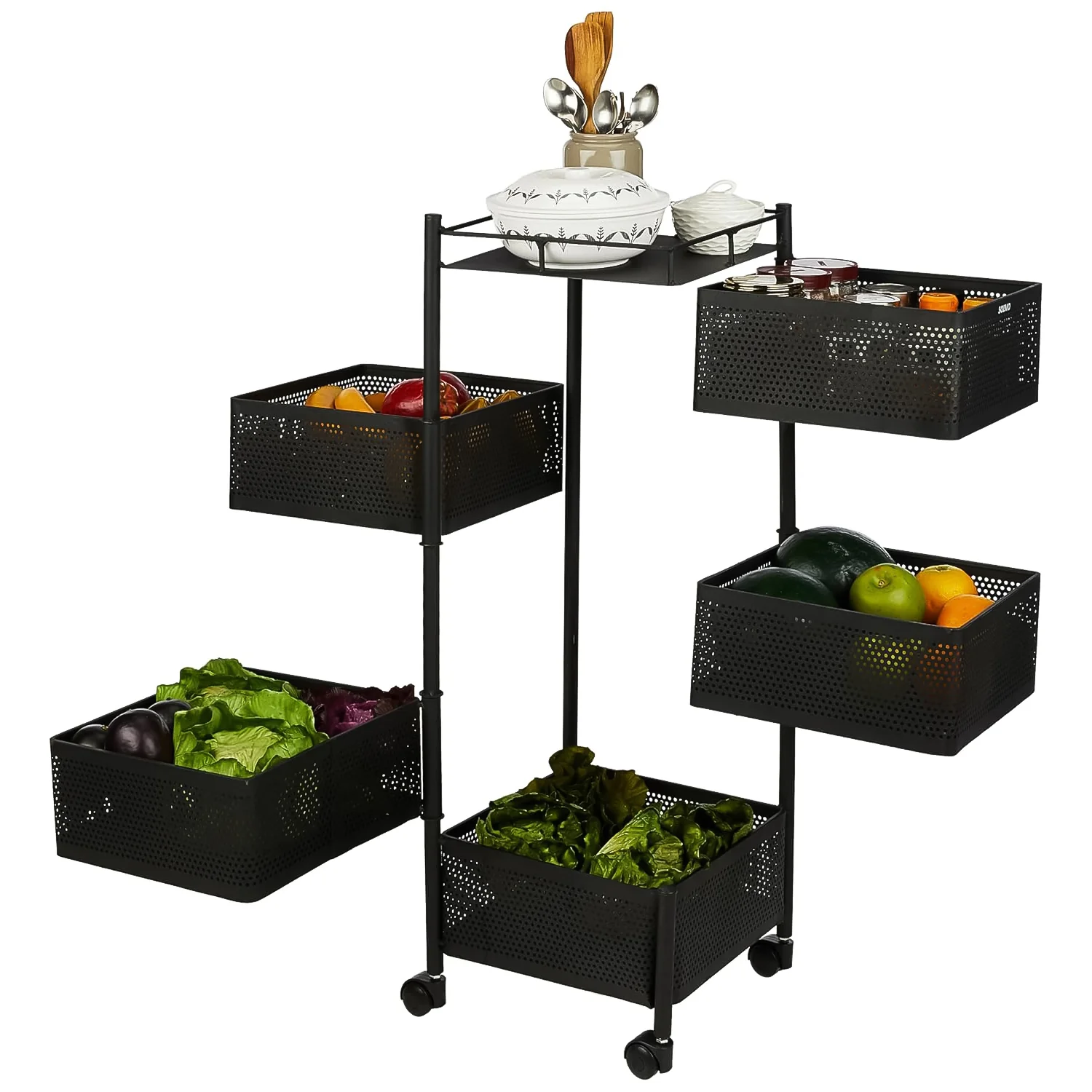 5 Layer Multipurpose Kitchen Storage Trolley with Wheels - Image 7
