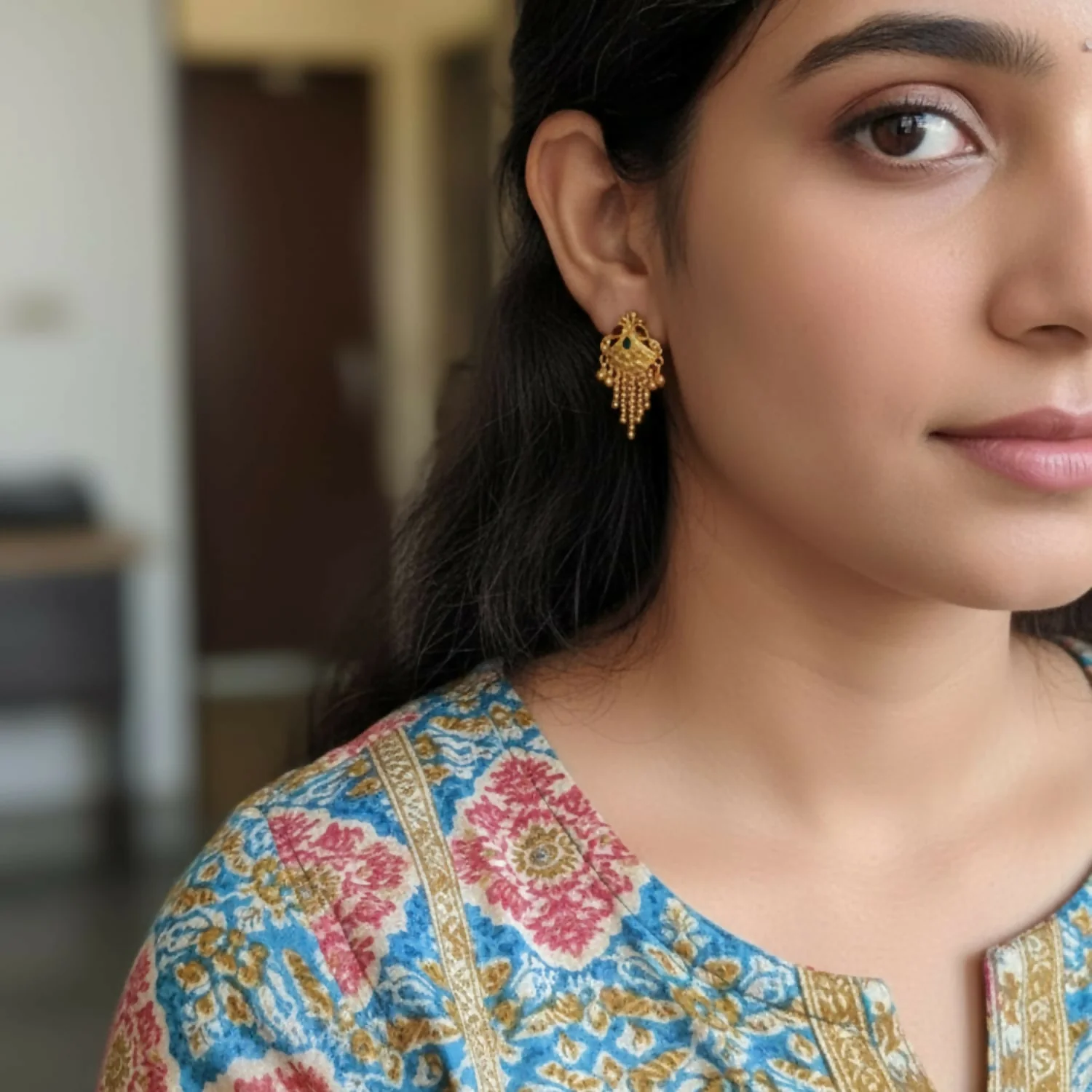 5 Line Side Latkan Golden Earrings with Mina for Women & Girls – Fancy Jewellery Gift - Image 2