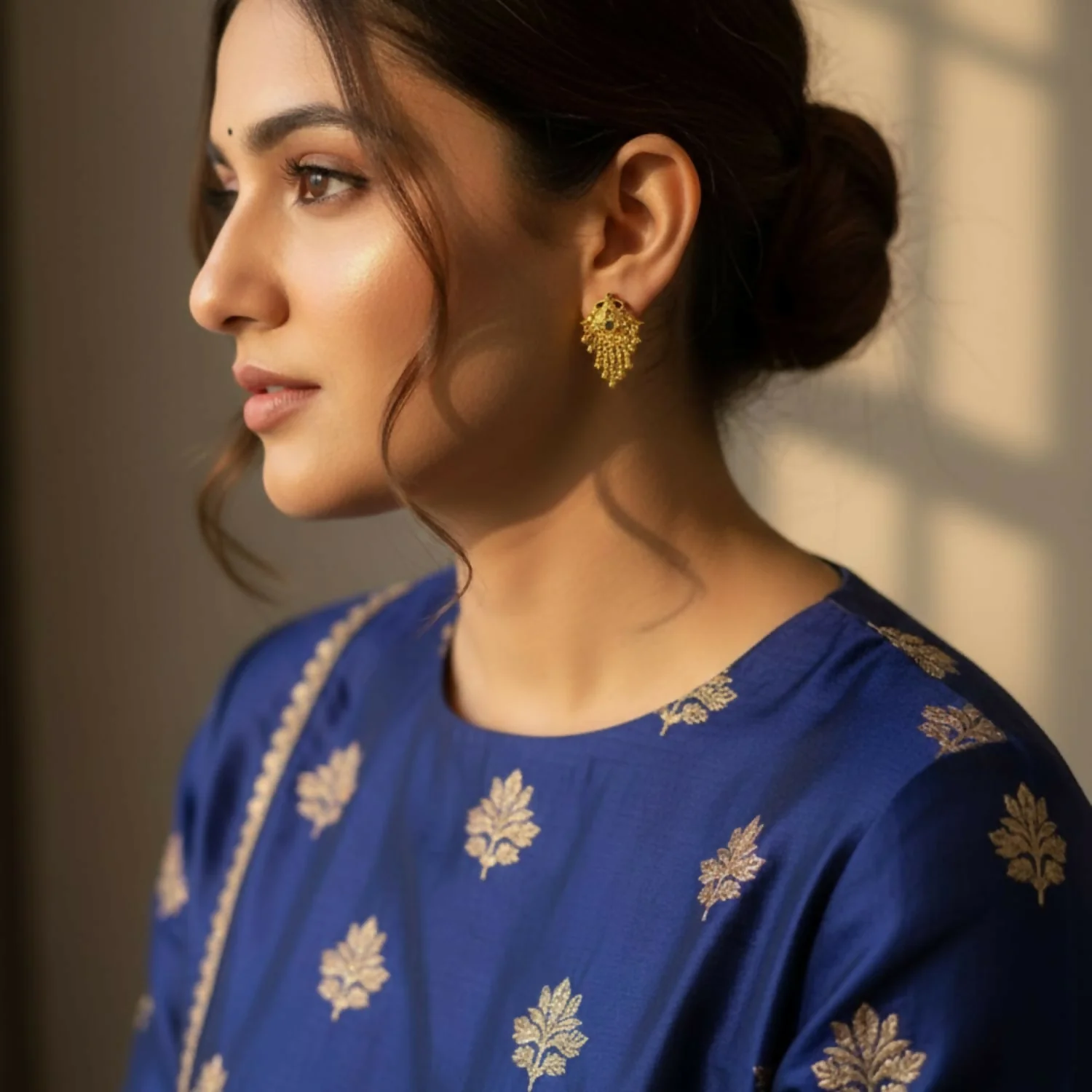 5 Line Side Latkan Golden Earrings with Mina for Women & Girls – Fancy Gift - Image 2