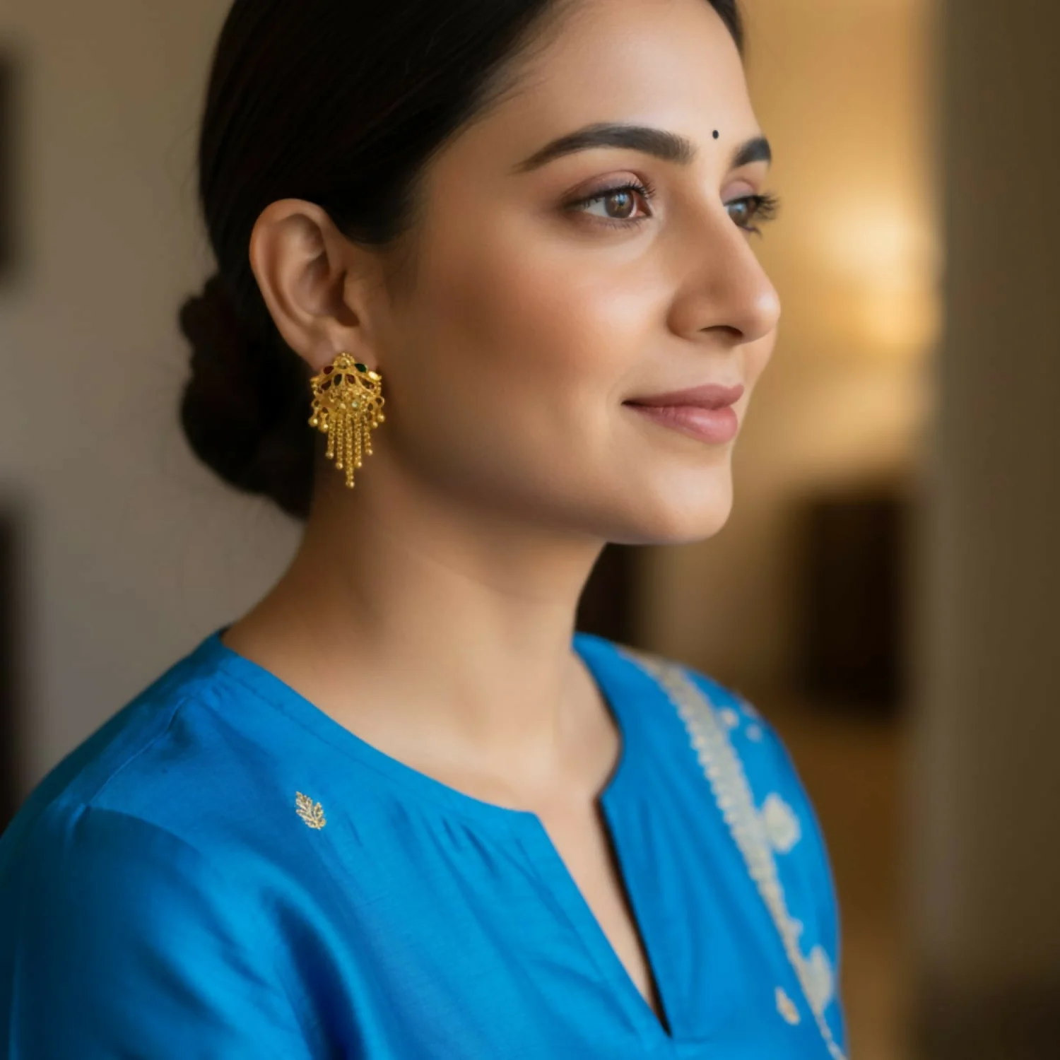 5 Line Side Latkan Golden Earrings with Mina for Women & Girls – Fancy Gift - Image 2