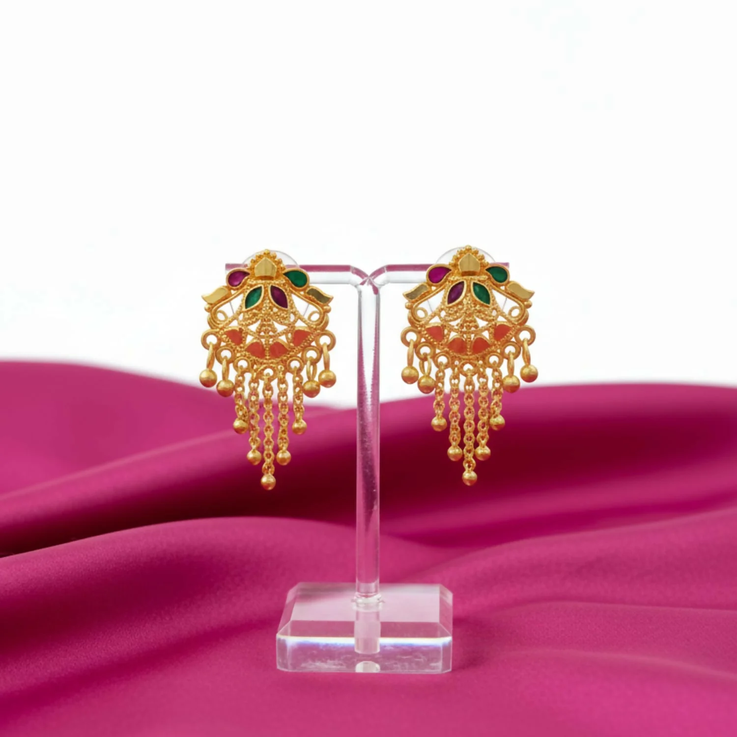 5 Line Side Latkan Golden Earrings with Mina for Women & Girls – Fancy Gift - Image 3