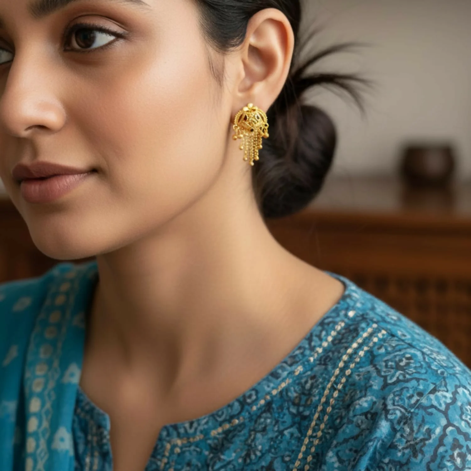 5 Line Side Latkan Golden Earrings for Women & Girls – Fancy Traditional Mina Gift - Image 2