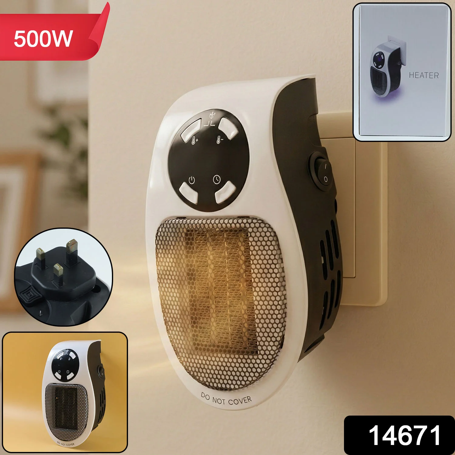 500W Portable Wall Plug Room Heater Compact Electric Space Heater - Image 2