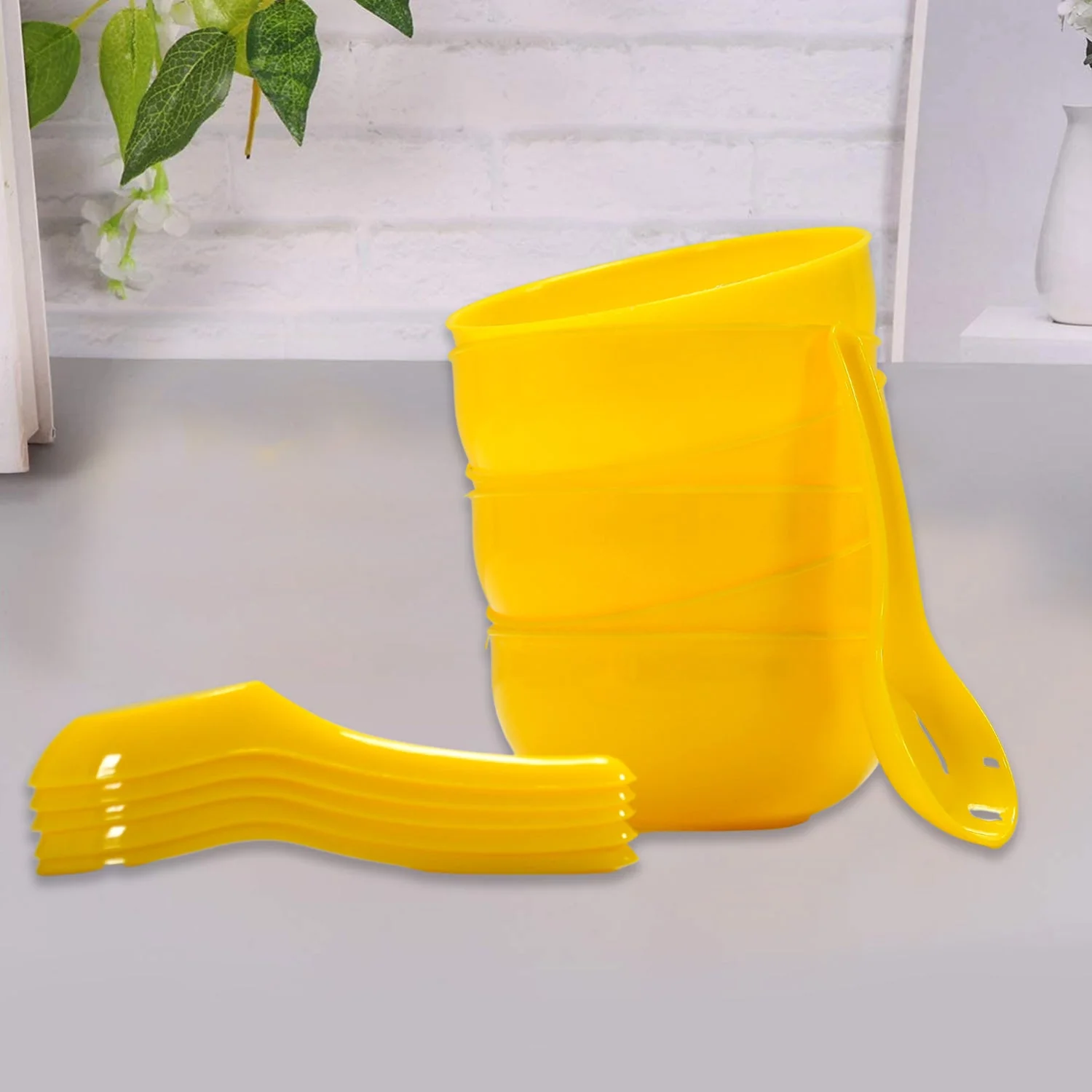 Plastic Soup Bowl & Spoon Set for Kitchen (6-Pcs) - Image 10