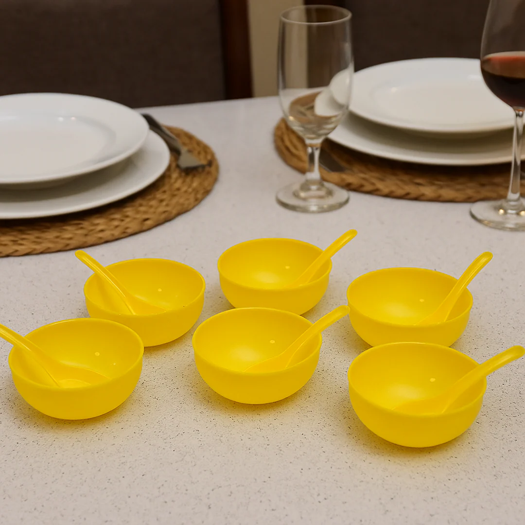 Plastic Soup Bowl & Spoon Set for Kitchen (6-Pcs) - Image 12