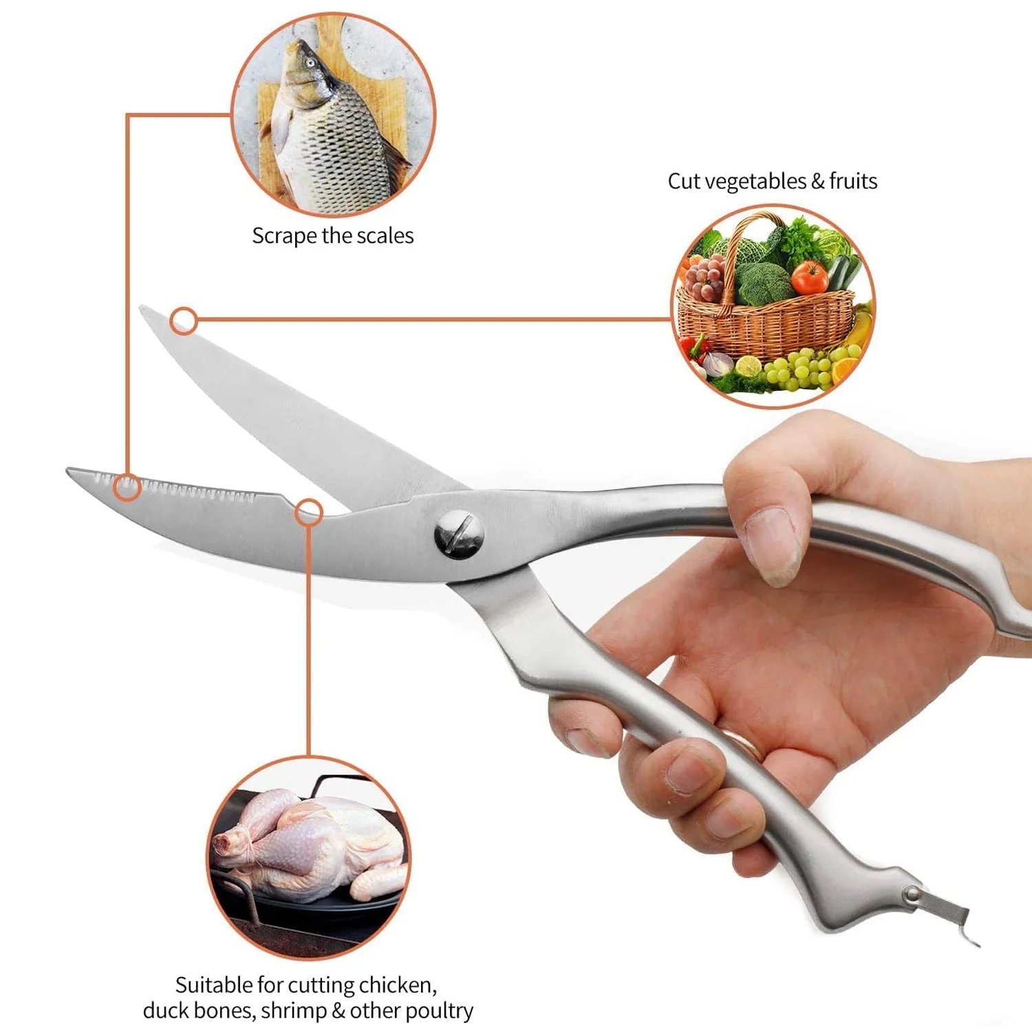 Heavy Duty Stainless Steel Poultry Shears, Premium Ultra Sharp Spring-Loaded Kitchen - Image 7