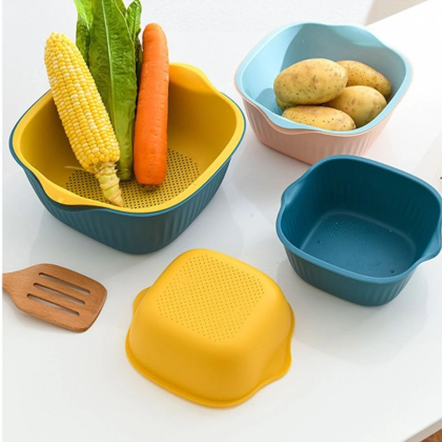 Plastic Washing Bowl & Strainer Basket for Kitchen Use - Image 3