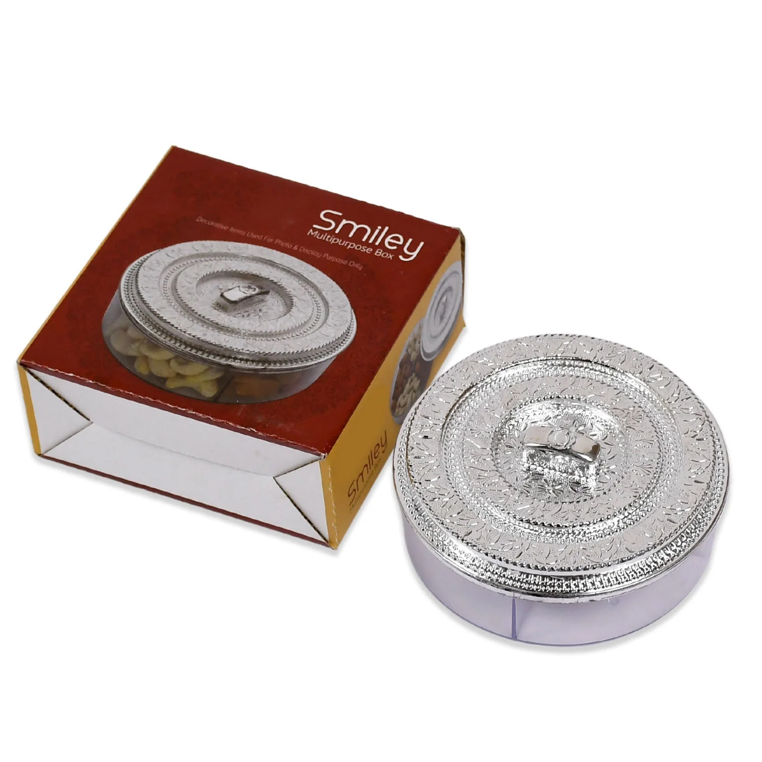 Round Smiley Multi Purpose 4 Compartment Box For Home & Kitchen Use - Image 4