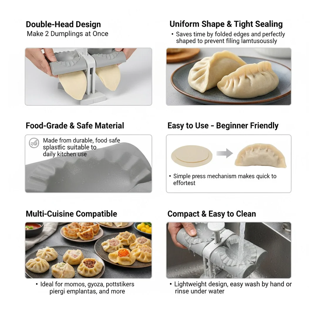 Double-Head Dumpling Maker Mold – Press Two Dumplings at Once (Brown Box) - Image 5