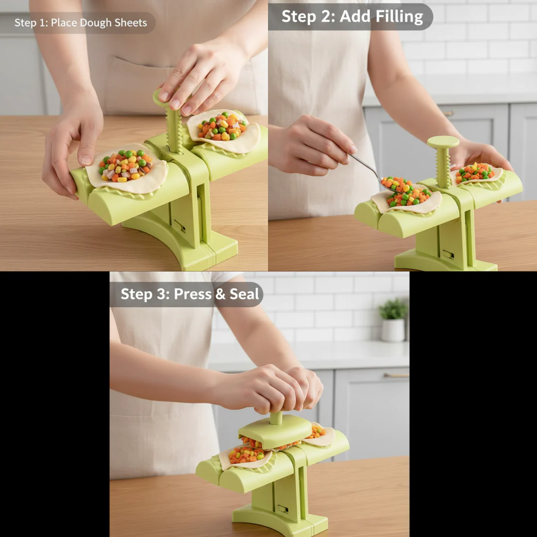 Double-Head Dumpling Maker Mold – Press Two Dumplings at Once (Brown Box) - Image 7