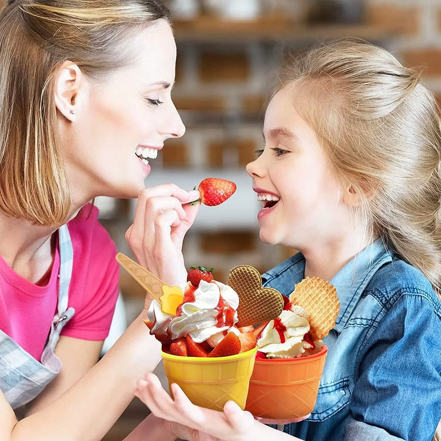 Ice-Cream Waffle Spoon Bowl Cup Set Premium Ice Cream Set 12 Units Coupler Bowl - Image 3