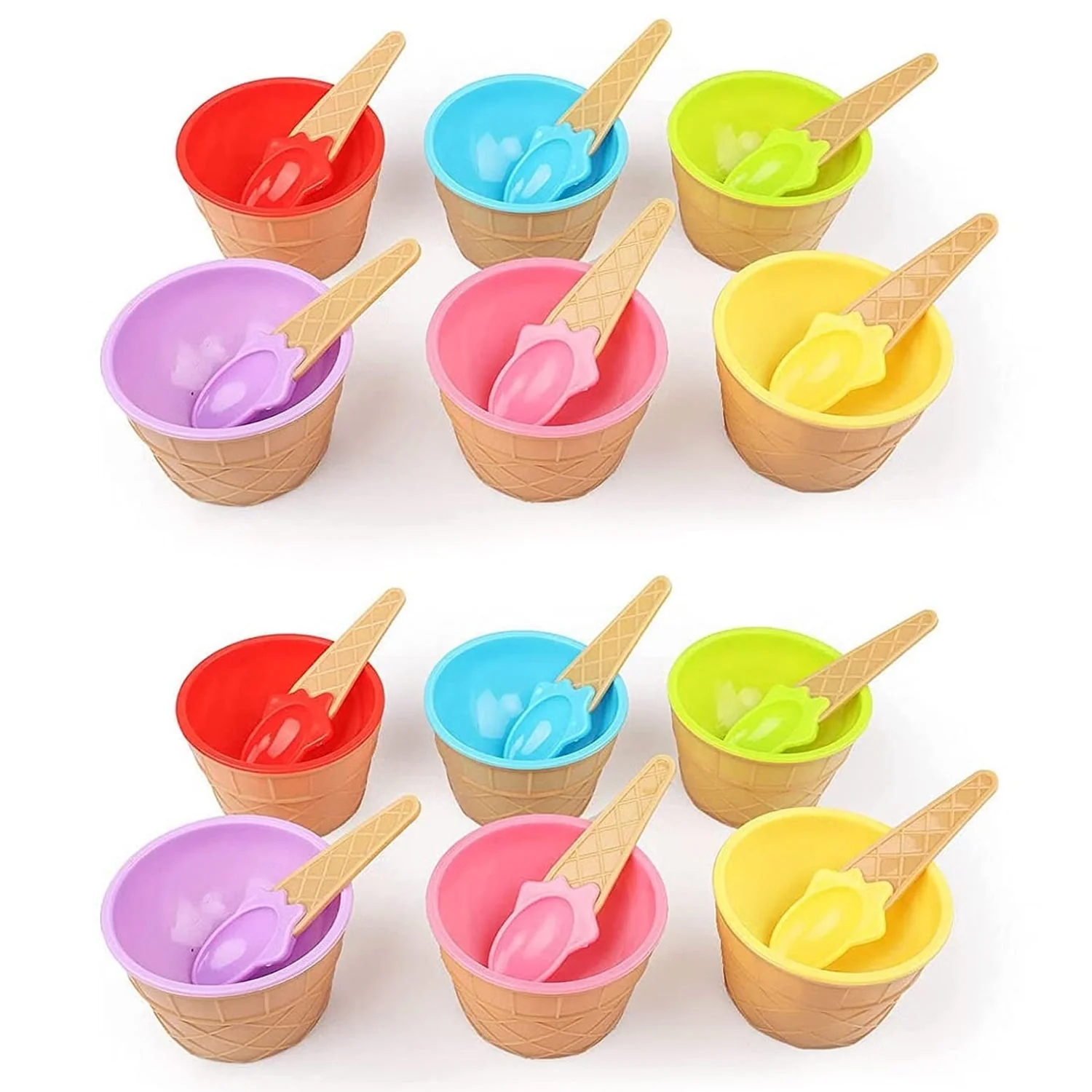 Ice-Cream Waffle Spoon Bowl Cup Set Premium Ice Cream Set 12 Units Coupler Bowl - Image 4