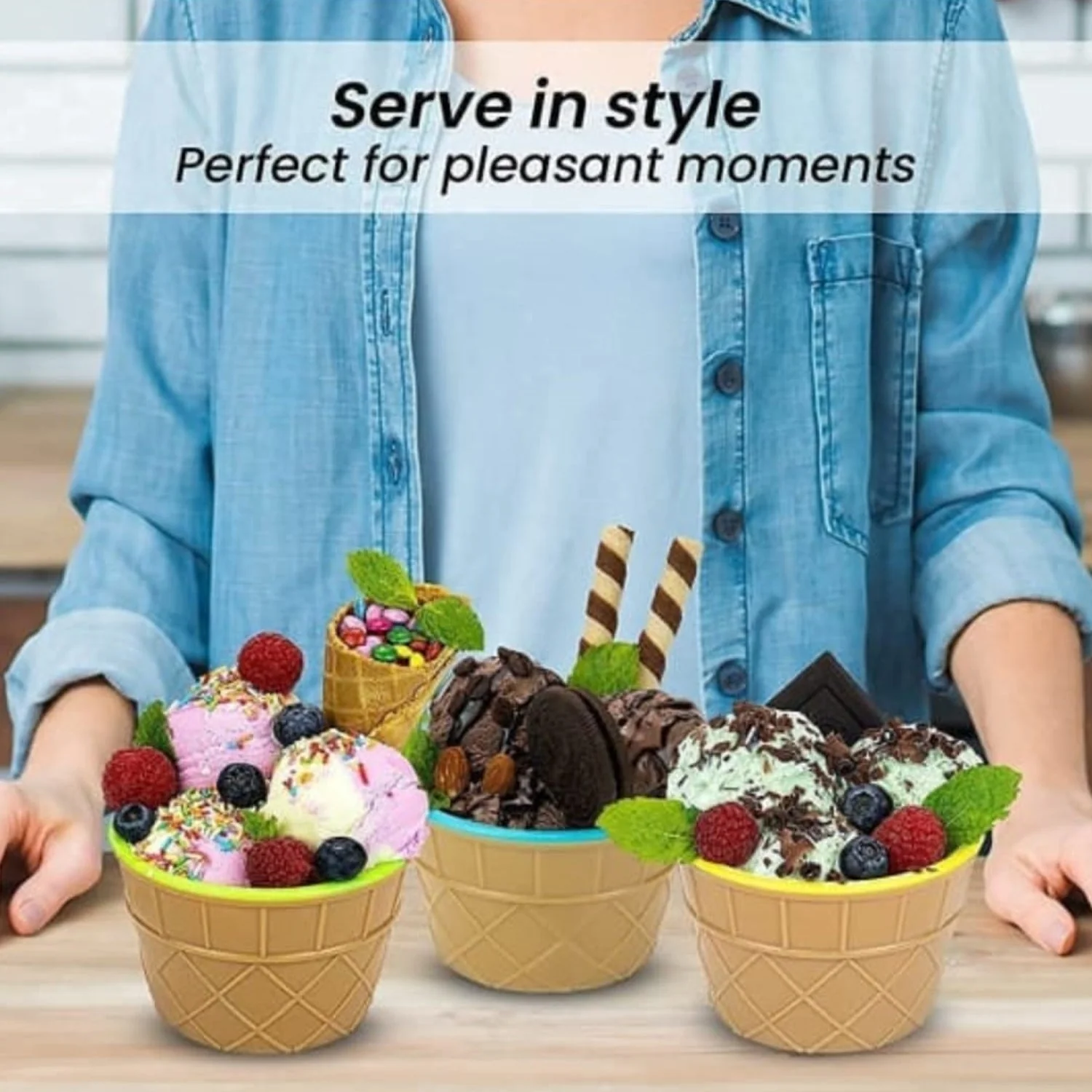 Ice-Cream Waffle Spoon Bowl Cup Set Premium Ice Cream Set 12 Units Coupler Bowl - Image 6