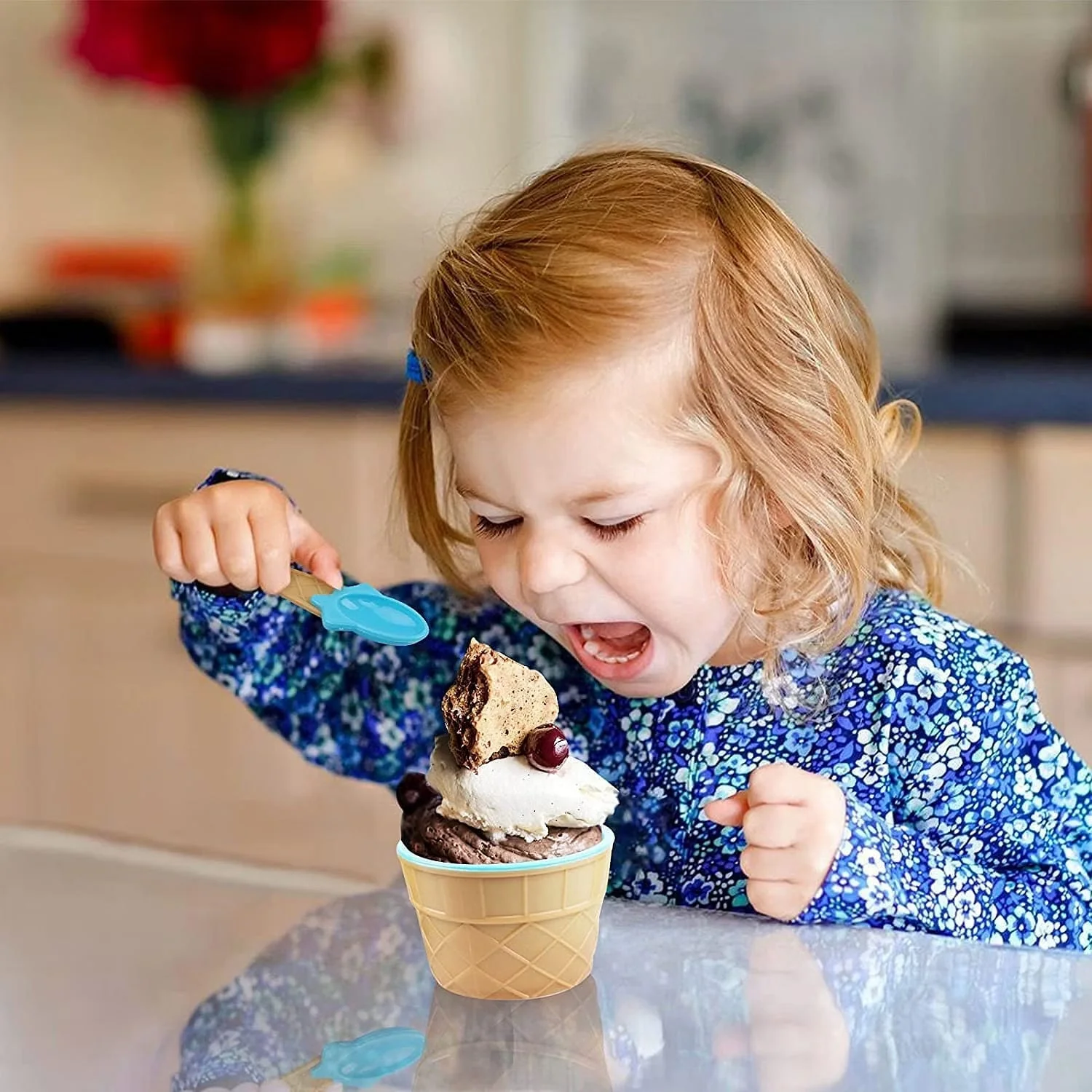 Ice-Cream Waffle Spoon Bowl Cup Set Premium Ice Cream Set 12 Units Coupler Bowl - Image 7