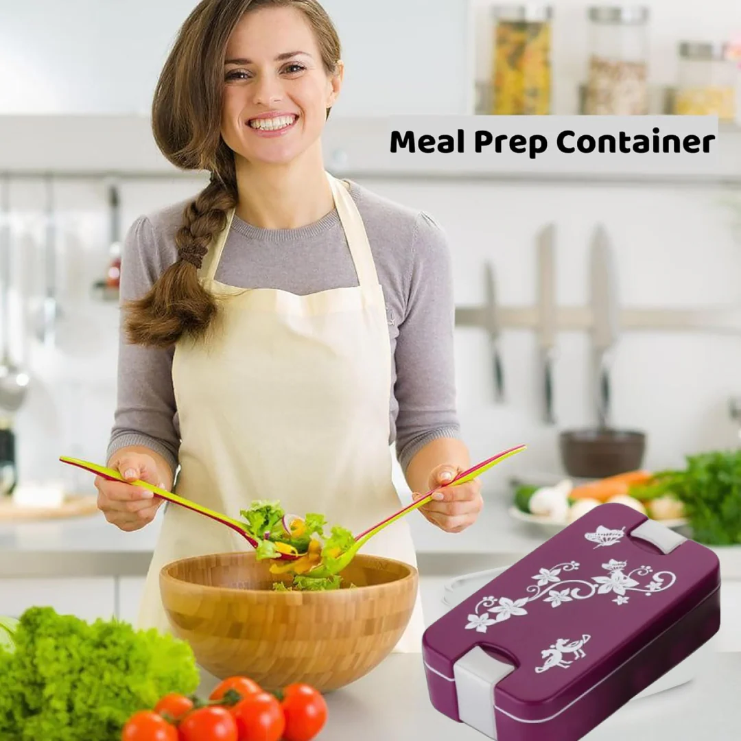 Leak-Proof Airtight Lunch Box with Spoon, 2 Compartments - Image 4