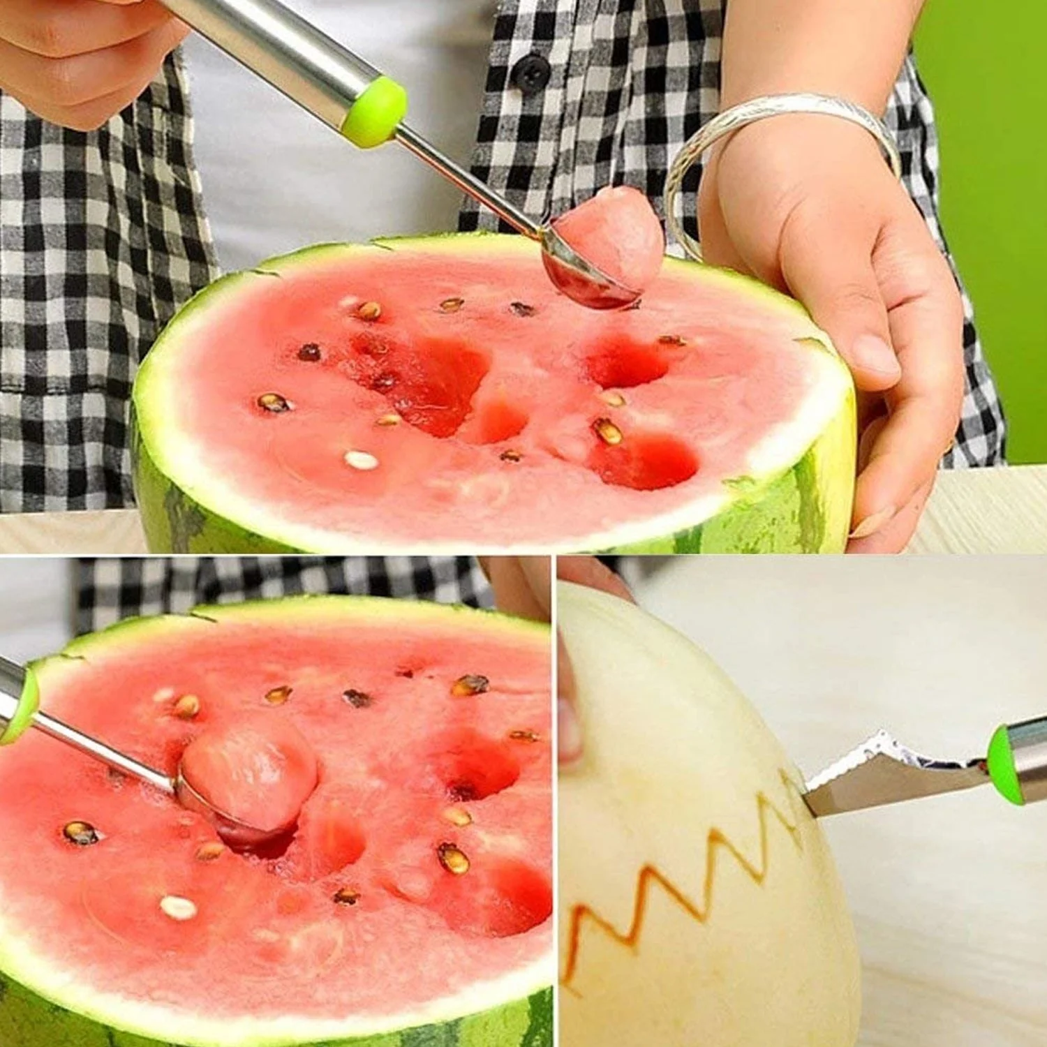 Multifunctional 2 1 Melon Baller - Stainless Steel Dig Scoop Fruit Carving Knife - Image 5