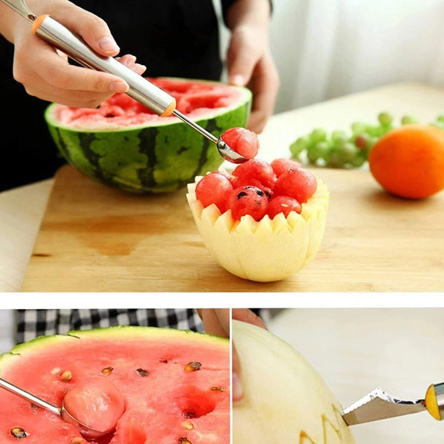 Multifunctional 2 1 Melon Baller - Stainless Steel Dig Scoop Fruit Carving Knife - Image 8