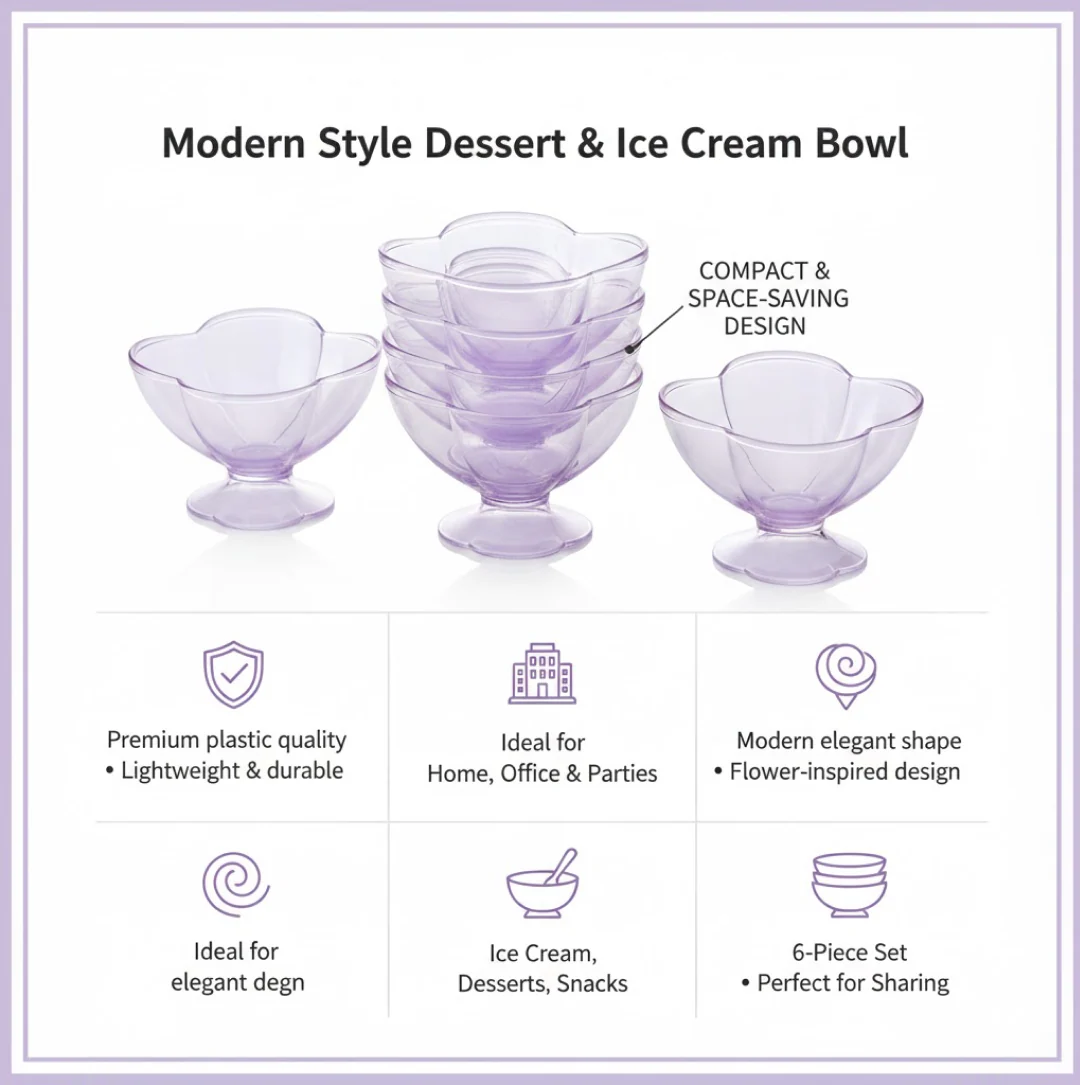 MODERN STYLE DESSERT & ICE CREAM BOWL PLASTIC 6PCS FOR HOME ,OFFICE,PARTY - Image 3