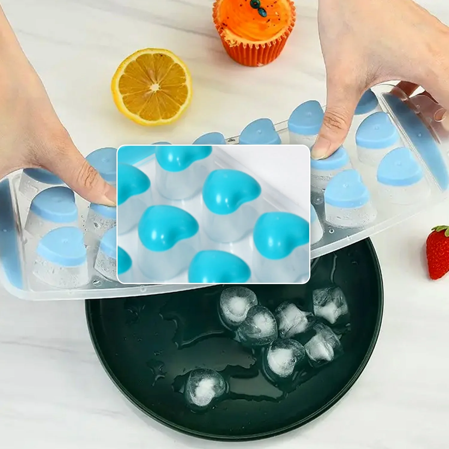 Easy Push -UP ice Tray, With Flexible Silicon Bottom, Heart Shape 18 Cube Trays - Image 3