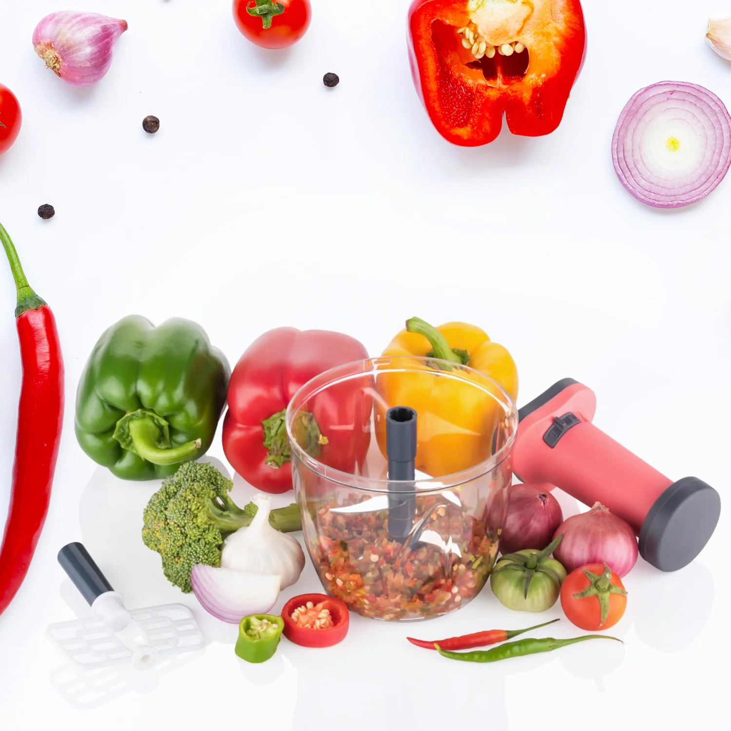 1100 ml 2 in 1 Push Up Chopper with 6 Sharp Blades Vegetable and Fruit Cutter - Image 6