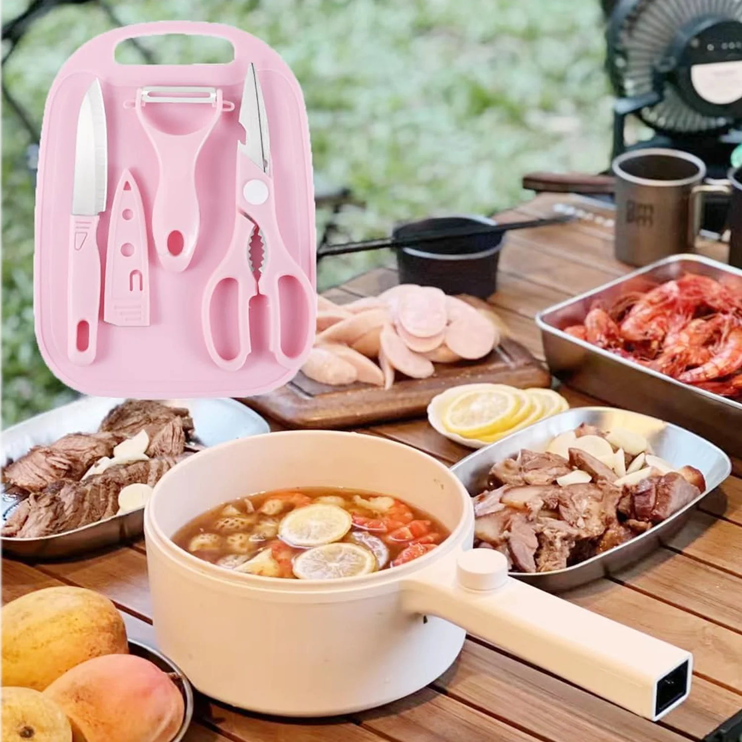 Mini Travel Cutting Board Set, 4 Pcs Portable Mini Camping Plastic Cutting Board & Knife, Fruits & Vegetable Peeler Scissors, Kitchen Knives Set, for travel, picnic, camping, outdoor, park (4 Pc Set) - Image 2