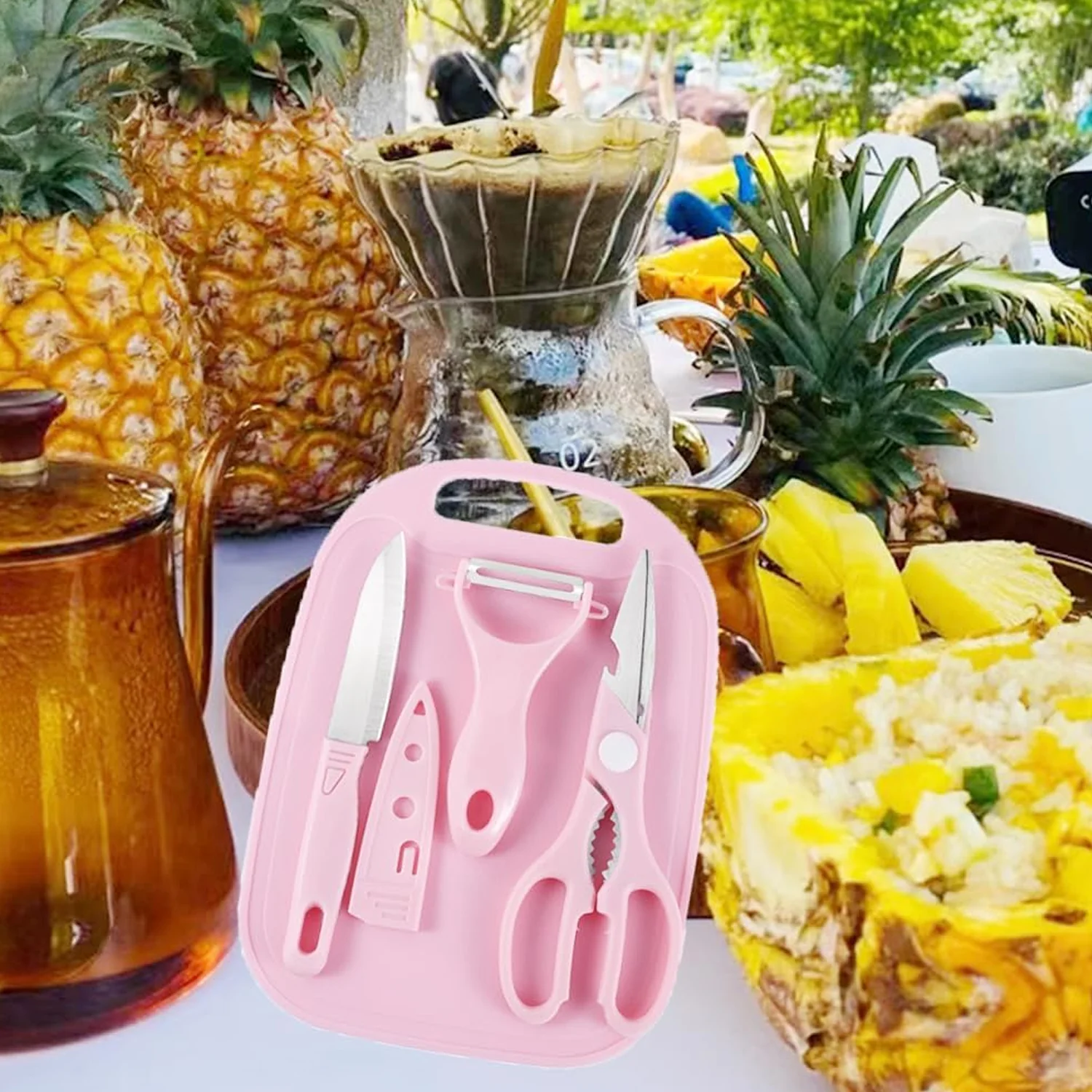 Mini Travel Cutting Board Set, 4 Pcs Portable Mini Camping Plastic Cutting Board & Knife, Fruits & Vegetable Peeler Scissors, Kitchen Knives Set, for travel, picnic, camping, outdoor, park (4 Pc Set) - Image 6