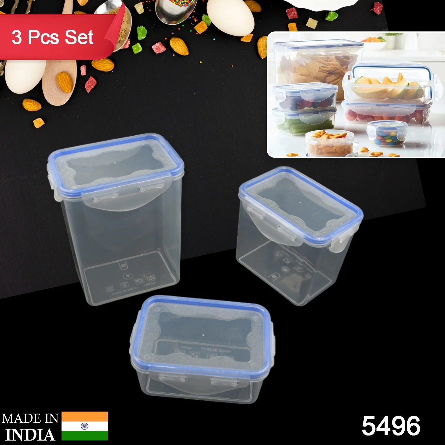 Food Grade Plastic Kitchen Storage Container Set with Air Seal Lock (3 Pc Set) - Image 2