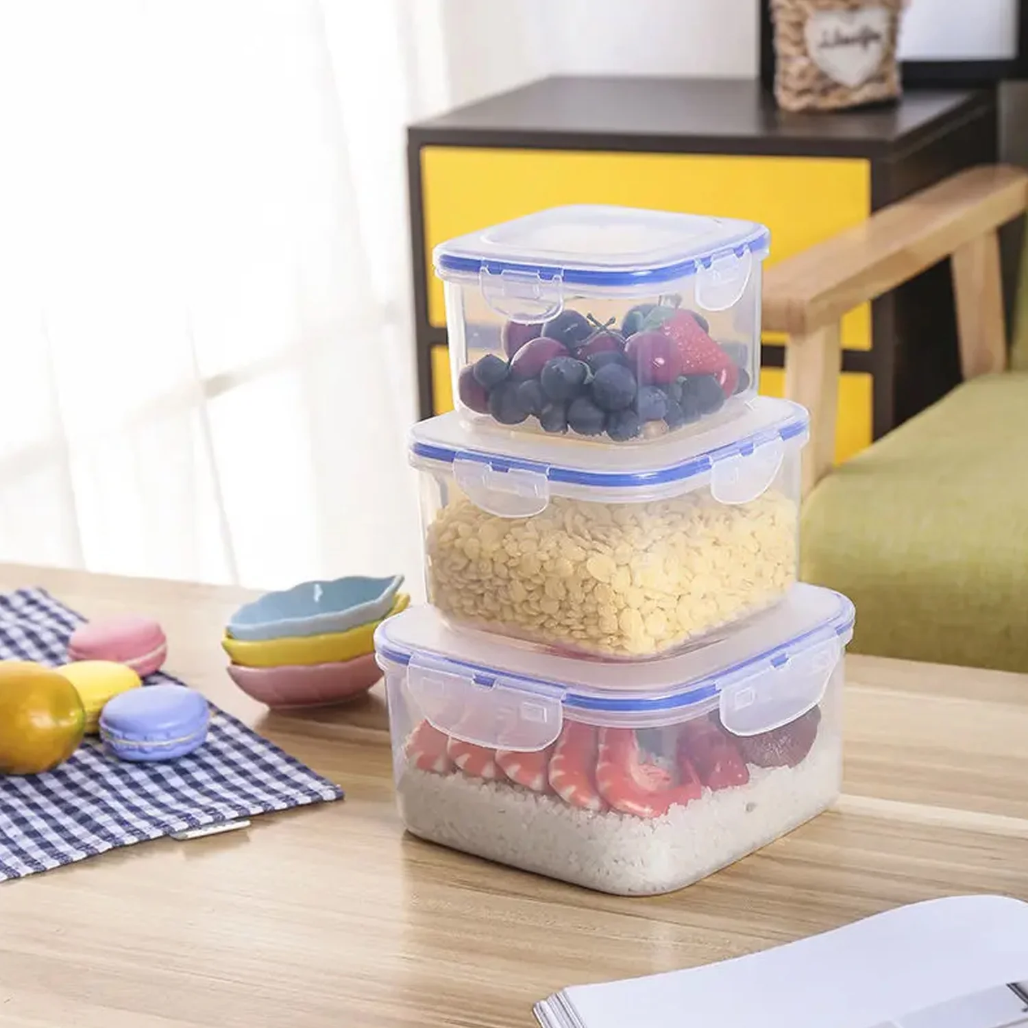 Food Grade Plastic Kitchen Storage Container Set with Air Seal Lock (3 Pc Set) - Image 5
