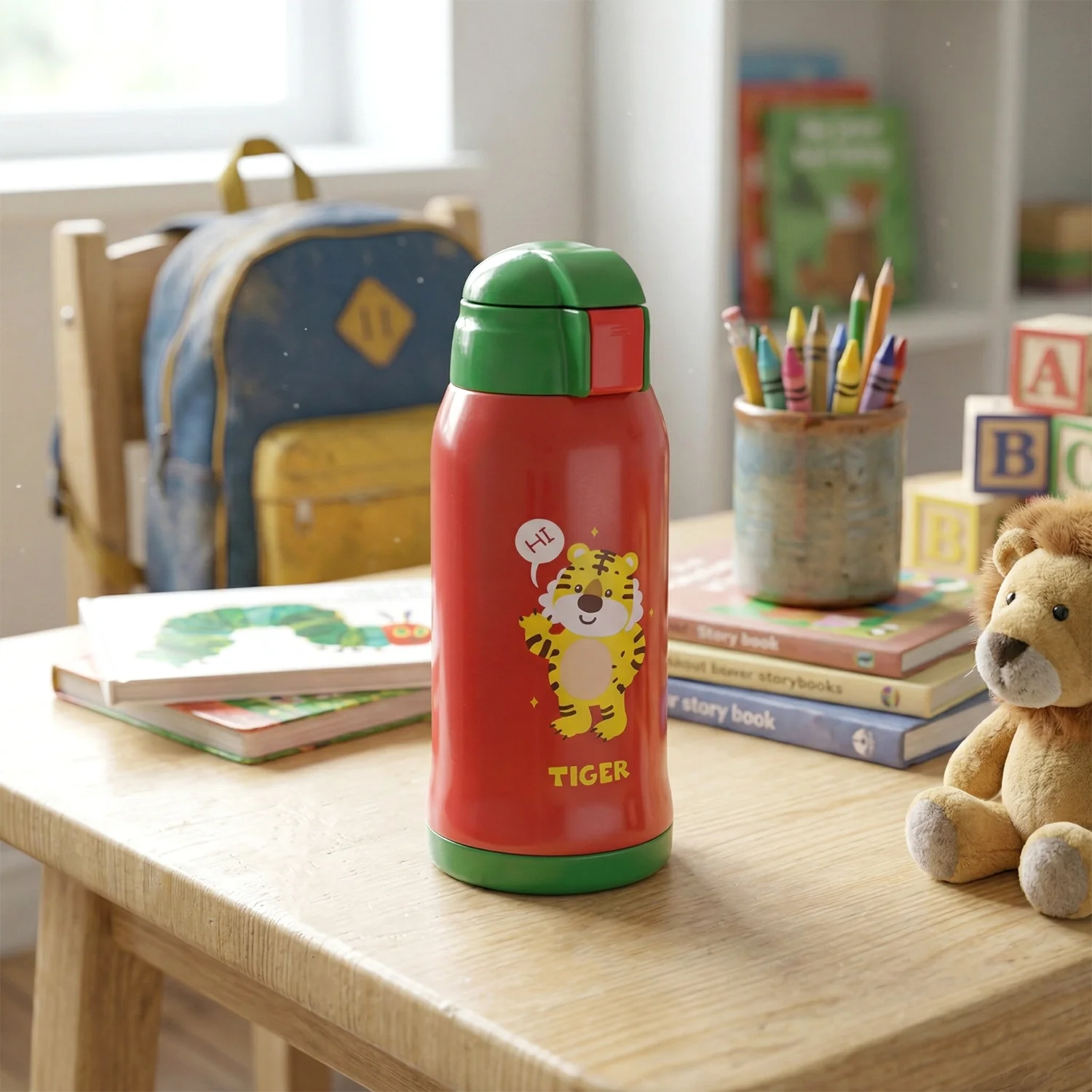 550 ML Kids Cartoon Printed Water Bottle with Straw and Carry Sling Bag - Image 3